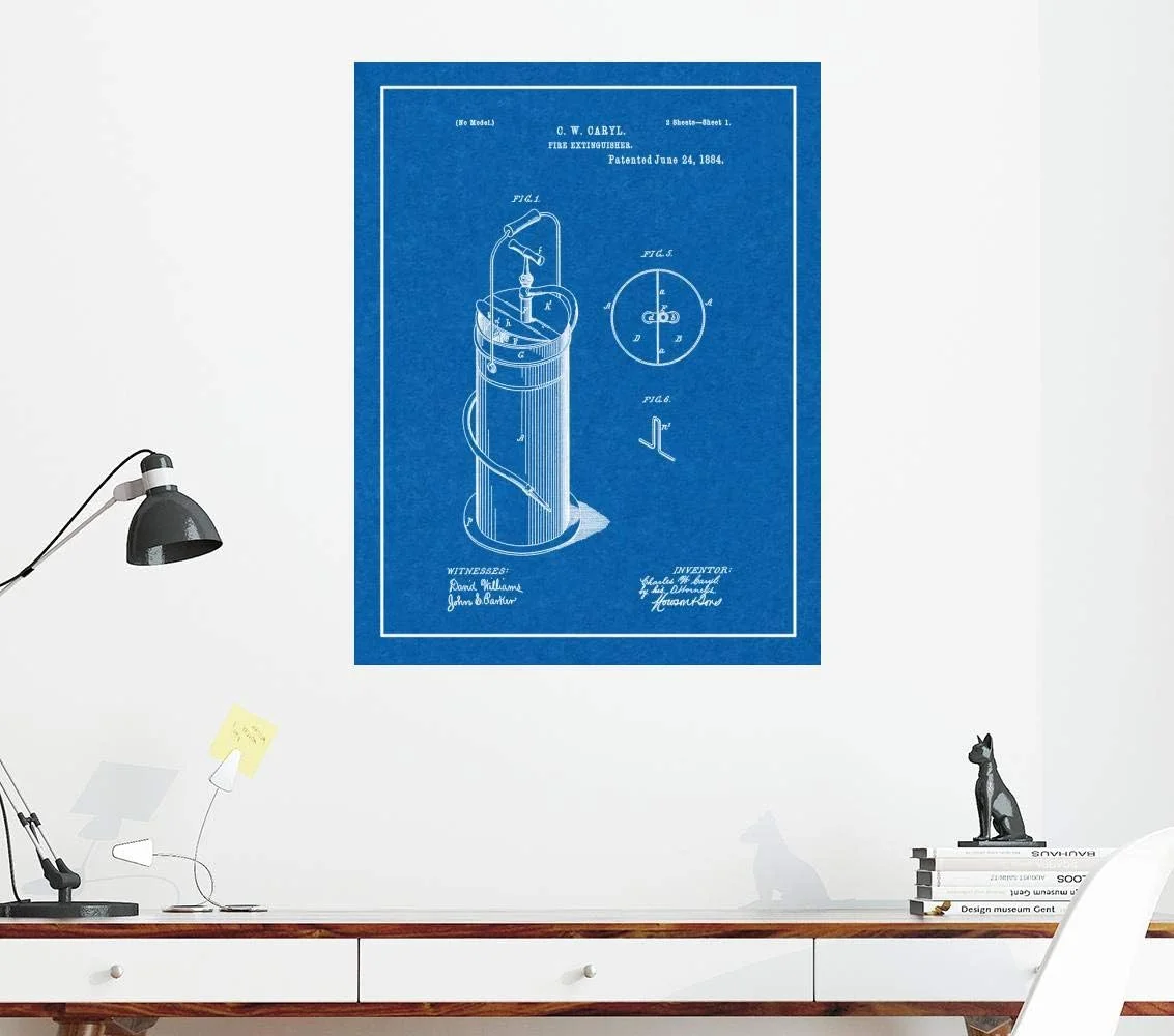 چاپ نقشه فنی اختراع خاموش کننده آتش با قاب و حاشیه (45.72 در 60.96 سانتی متر) M12655