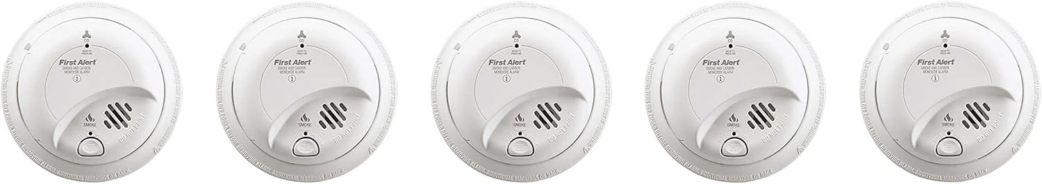 آلارم دود و مونوکسید کربن سیمی با باتری پشتیبان First Alert BRK SC-9120B yaObkn، بسته 5 عددی