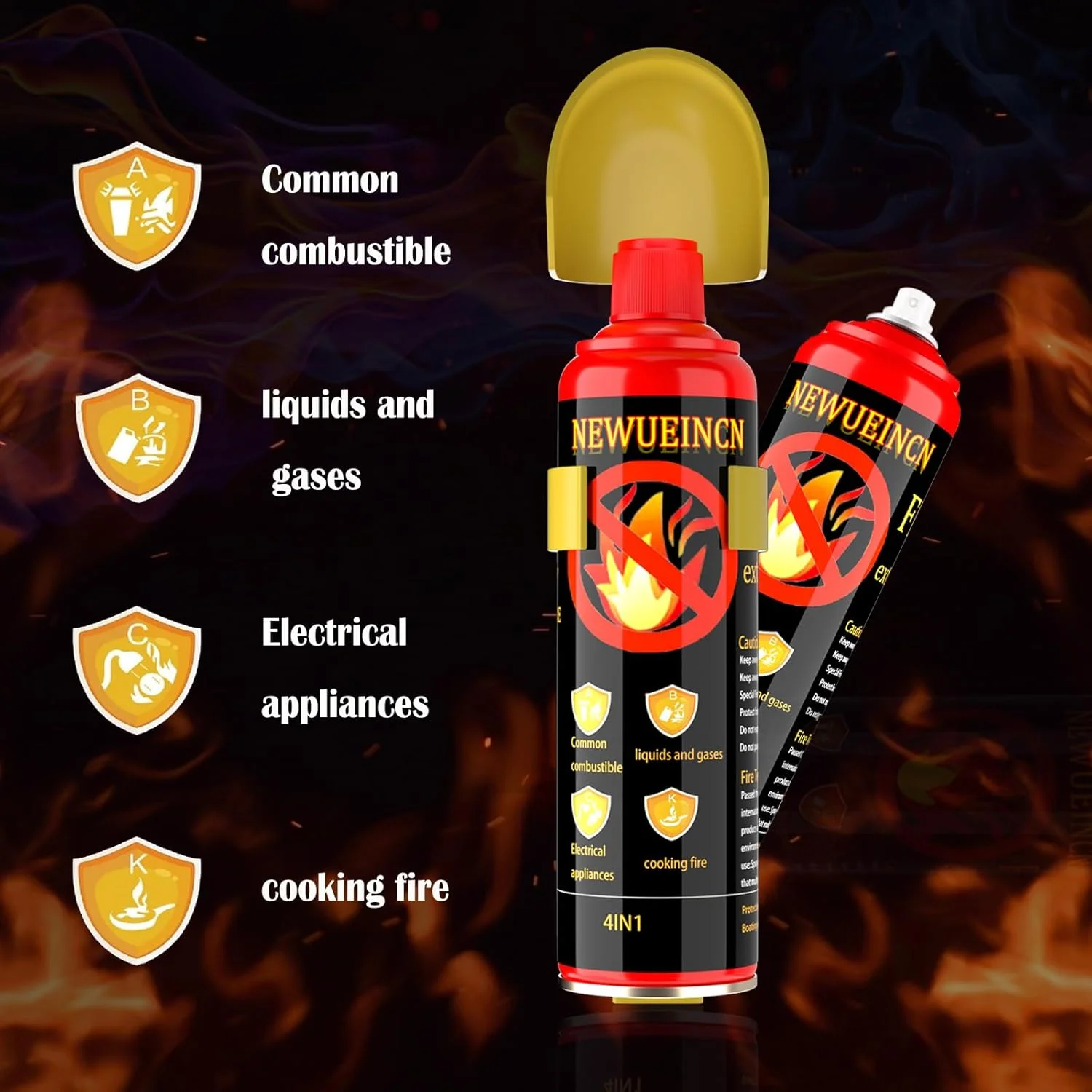 اسپری خاموش کننده آتش چند منظوره 4 در 1 برای خانه با پایه - اسپری آئروسل خاموش کننده قابل حمل برای قایق و جلوگیری از احتراق مجدد، خاموش کننده آتش نشانی مبتنی بر آب برای خودرو، آشپزخانه، ماشین، کامیون
