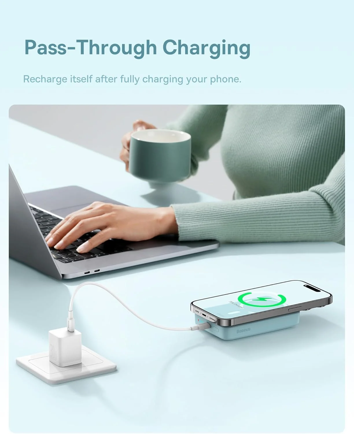 پاور بانک مینی مغناطیسی 10000mAh بیسوس، شارژر سریع 30W PD با کابل MagSafe Wireless و USB-C برای آیفون 16/15/14/13/12، آیپد، گلکسی، شارژ دوگانه دستگاه، شارژر قابل حمل جمع و جور (آبی) پاور بانک مینی مغناطیسی 10000mAh بیسوس، شارژر سریع 30W PD با کابل MagSafe Wireless و USB-C برای آیفون 16/15/14/13/12، آیپد، گلکسی، شارژ دوگانه دستگاه، شارژر قابل حمل جمع و جور (آبی)