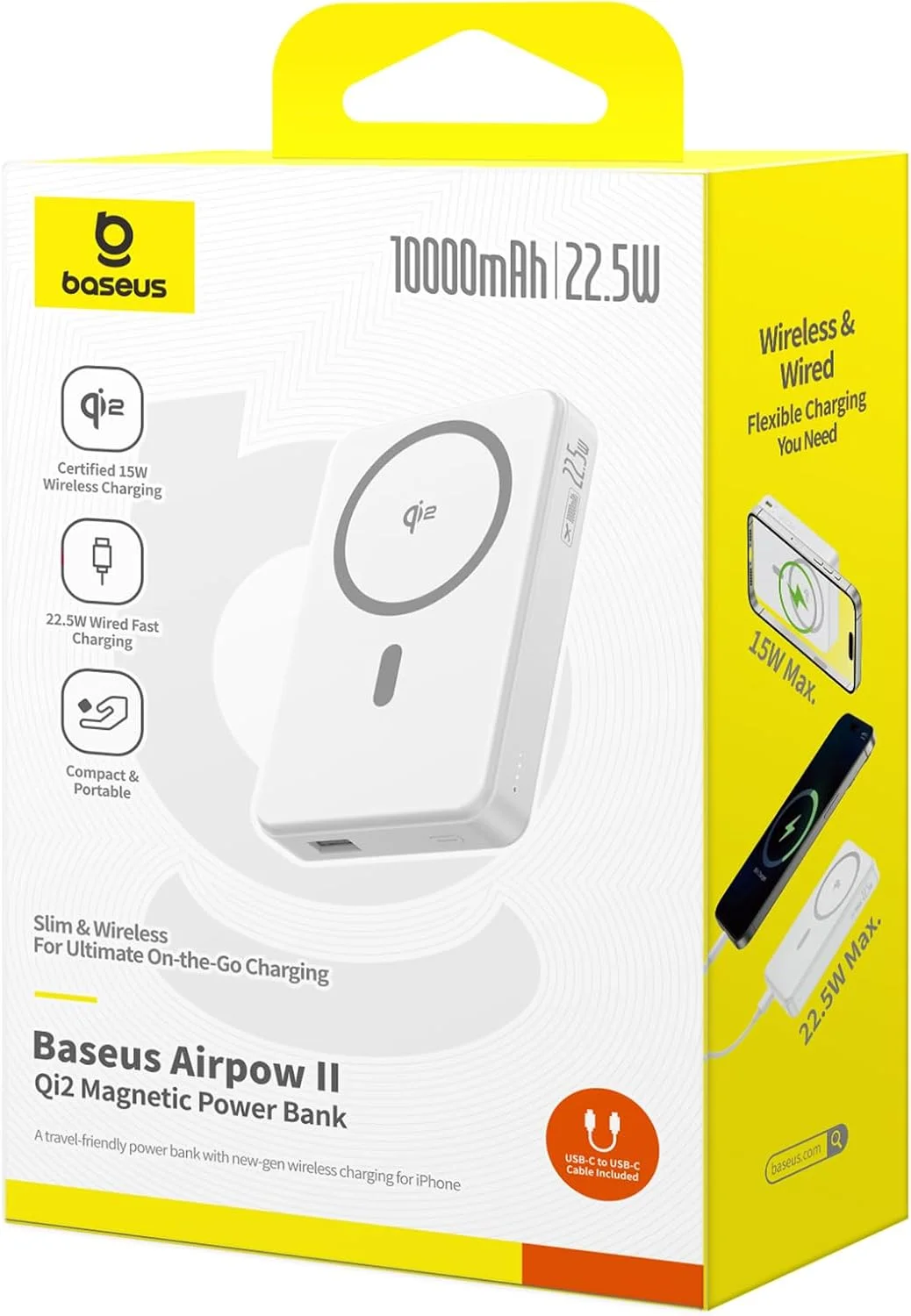 پاور بانک مگ سیف 10000mAh بیسوس Airpow Ⅱ Qi2، شارژر بی سیم 15W، خروجی 22.5W USB-A + 20W USB-C PD، برای آیفون 12–16، سامسونگ، بسته باتری جمع و جور، مورد تایید خطوط هوایی - سفید پاور بانک مگ سیف 10000mAh بیسوس Airpow Ⅱ Qi2، شارژر بی سیم 15W، خروجی 22.5W USB-A + 20W USB-C PD، برای آیفون 12–16، سامسونگ، بسته باتری جمع و جور، مورد تایید خطوط هوایی - سفید