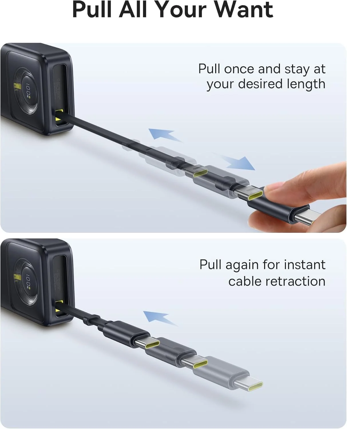 پاور بانک 65 واتی بیسوس 20000 میلی آمپر ساعت، شارژر قابل حمل لپ تاپ با کابل جمع شونده USB C داخلی، بسته باتری شارژ سریع برای استیم دک، مک بوک پرو، آیپد، سری آیفون 16/15، سامسونگ S23 S22 (مشکی)