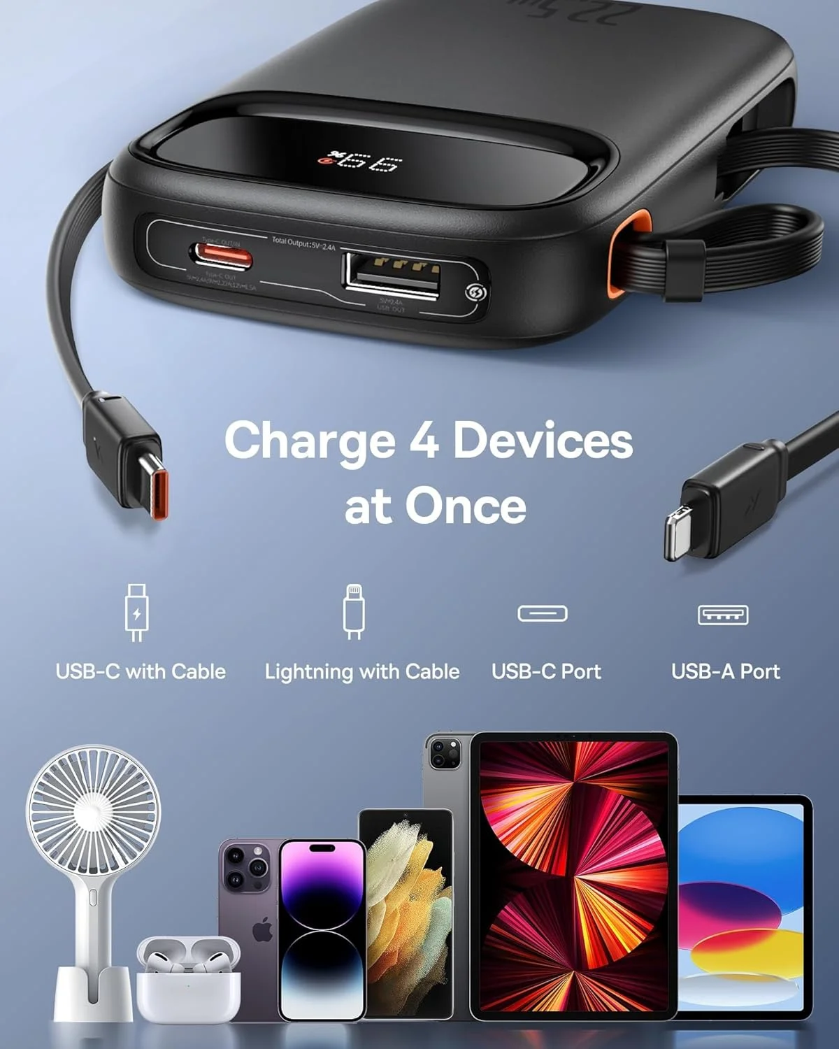 پاور بانک 10000mAh Baseus Qpow2 با کابل های داخلی، شارژ سریع 22.5 واتی، شارژر قابل حمل با نمایشگر LED، بسته باتری 4 خروجی برای آیفون 15 پرو مکس، آیپد، سامسونگ S24 اولترا، ردمی پاور بانک 10000mAh Baseus Qpow2 با کابل های داخلی، شارژ سریع 22.5 واتی، شارژر قابل حمل با نمایشگر LED، بسته باتری 4 خروجی برای آیفون 15 پرو مکس، آیپد، سامسونگ S24 اولترا، ردمی