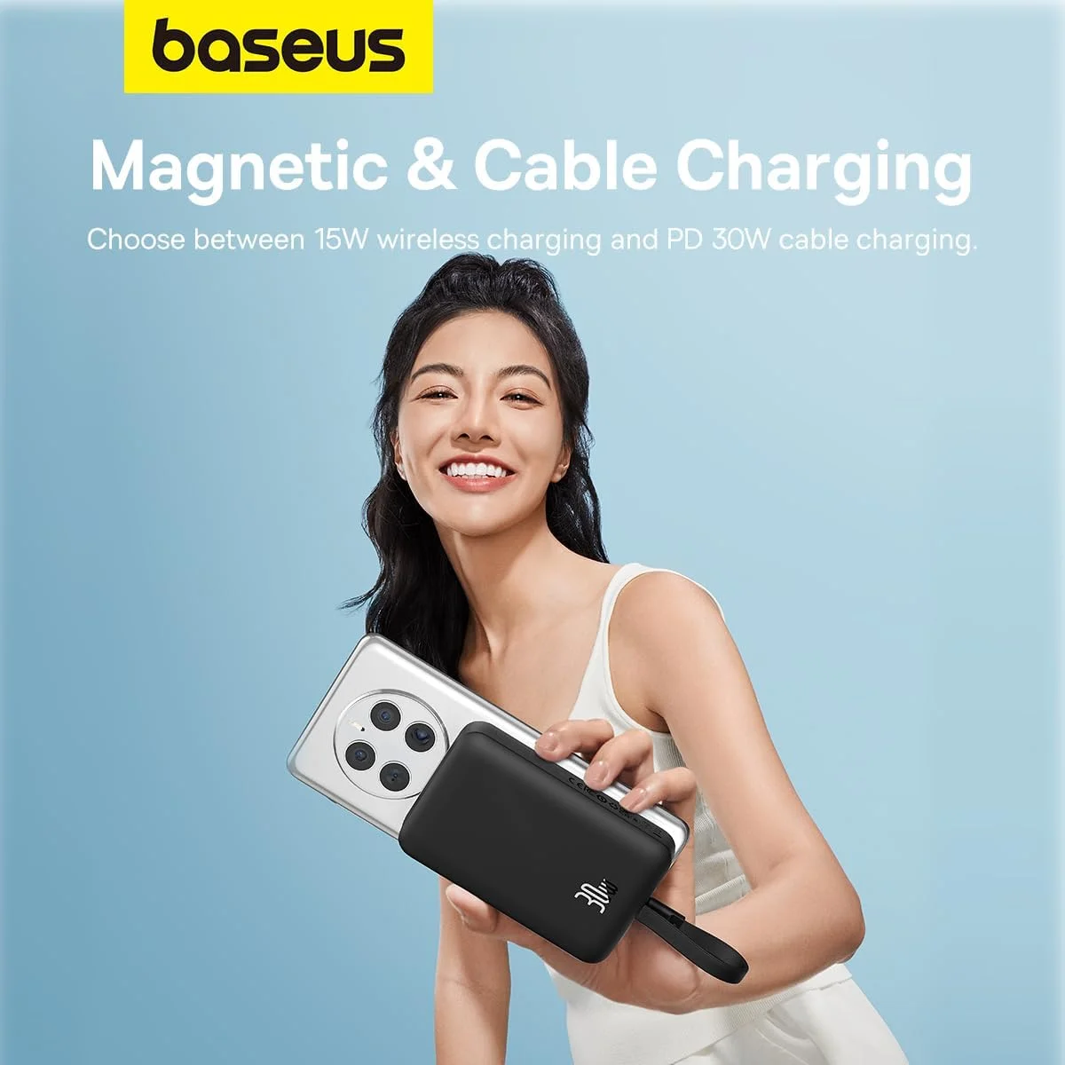 پاوربانک بیسیم مغناطیسی 30 واتی Baseus با ظرفیت 10000 میلی آمپر ساعت به همراه کابل USB C داخلی - بسته باتری سازگار با MagSafe برای آیفون 16/15/14/13، سامسونگ S25/S24 - مشکی پاوربانک بیسیم مغناطیسی 30 واتی Baseus با ظرفیت 10000 میلی آمپر ساعت به همراه کابل USB C داخلی - بسته باتری سازگار با MagSafe برای آیفون 16/15/14/13، سامسونگ S25/S24 - مشکی