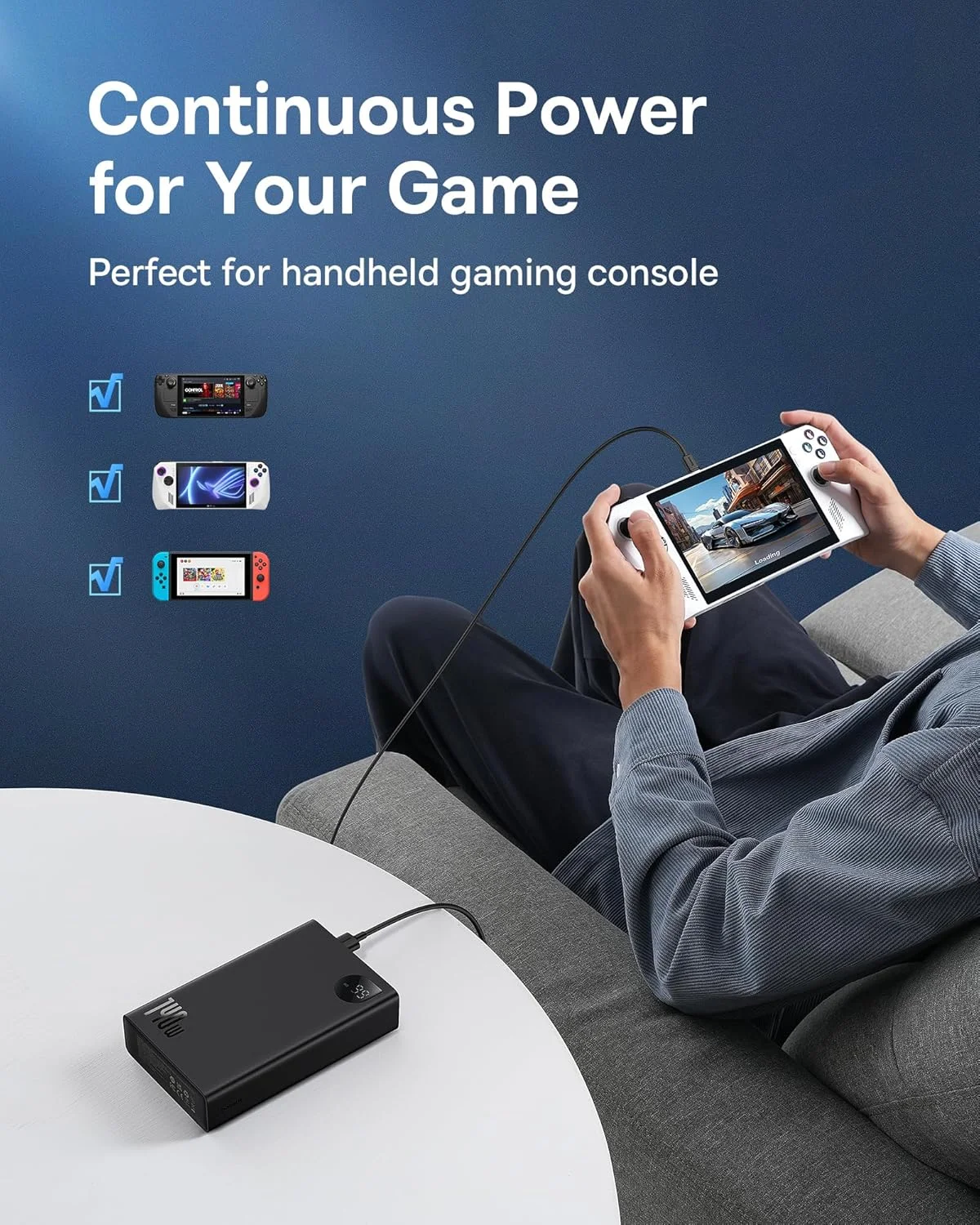 پاوربانک لپ تاپ 140 واتی بیسوس آدامان، نمایشگر LED، شارژر قابل حمل 24000 میلی آمپر ساعتی، بسته باتری 3 پورت برای مک بوک، آیپد، آیفون 16 پرو مکس، سامسونگ S24 Ultra (شامل کابل Type C)