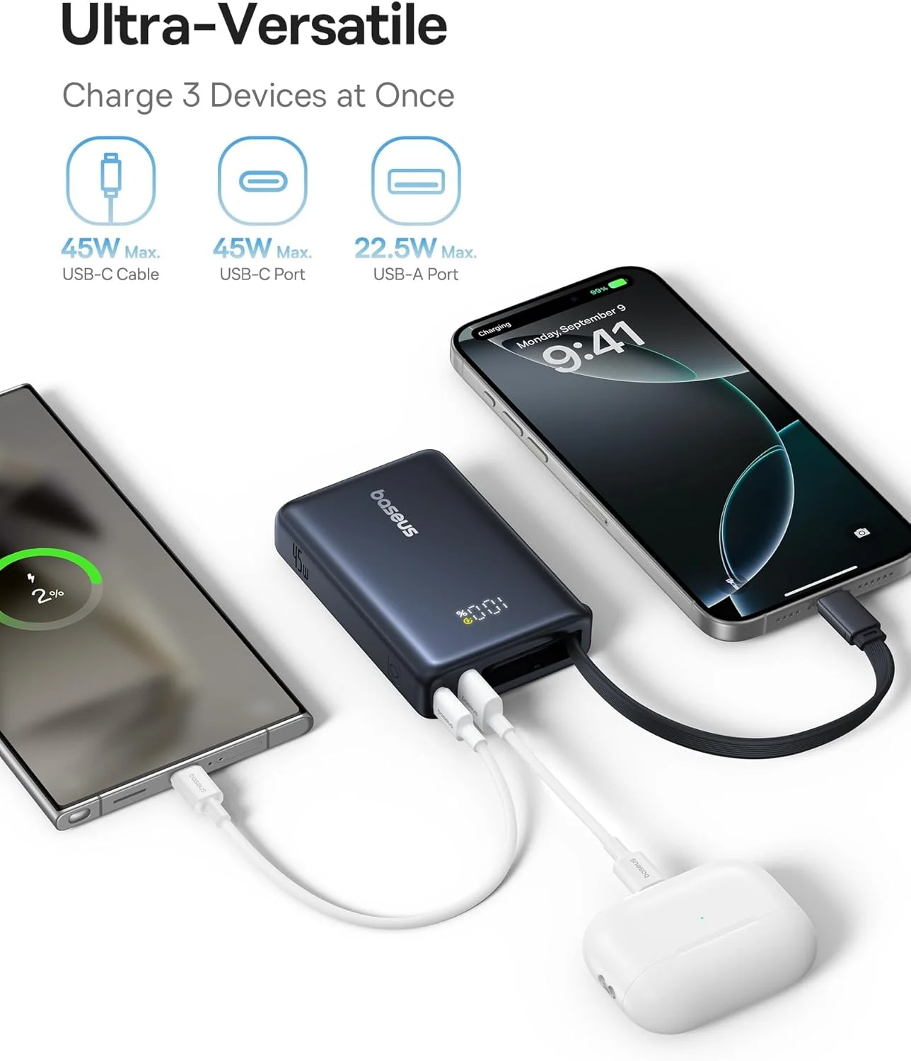 پاوربانک 10000 میلی آمپر ساعتی با شارژ سریع بیسوس، کابل USB-C 45 واتی، نمایشگر LED، 45W PD، 22.5W QC 3.0، برای آیفون 16، سامسونگ S24، آیپد پرو، مک بوک ایر/پرو، دل XPS 13، لنوو T14 و غیره پاوربانک 10000 میلی آمپر ساعتی با شارژ سریع بیسوس، کابل USB-C 45 واتی، نمایشگر LED، 45W PD، 22.5W QC 3.0، برای آیفون 16، سامسونگ S24، آیپد پرو، مک بوک ایر/پرو، دل XPS 13، لنوو T14 و غیره