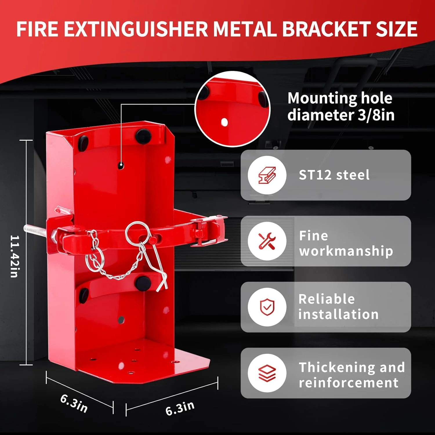 براکت و پایه نگهدارنده کپسول آتش نشانی ST12 فولادی قرمز، مناسب برای کپسول های پودری 15 پوندی / کپسول های CO2 6-8 پوندی