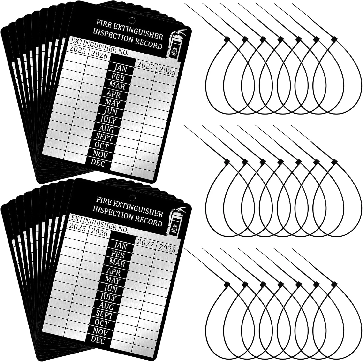 برچسب های کپسول آتش نشانی، برچسب های بازرسی ماهانه آتش نشانی 4 ساله به همراه بست کمربندی کابل برای ثبت سوابق تعمیر و نگهداری سرورها، 7.62x5.71 سانتی متر (80 عدد)