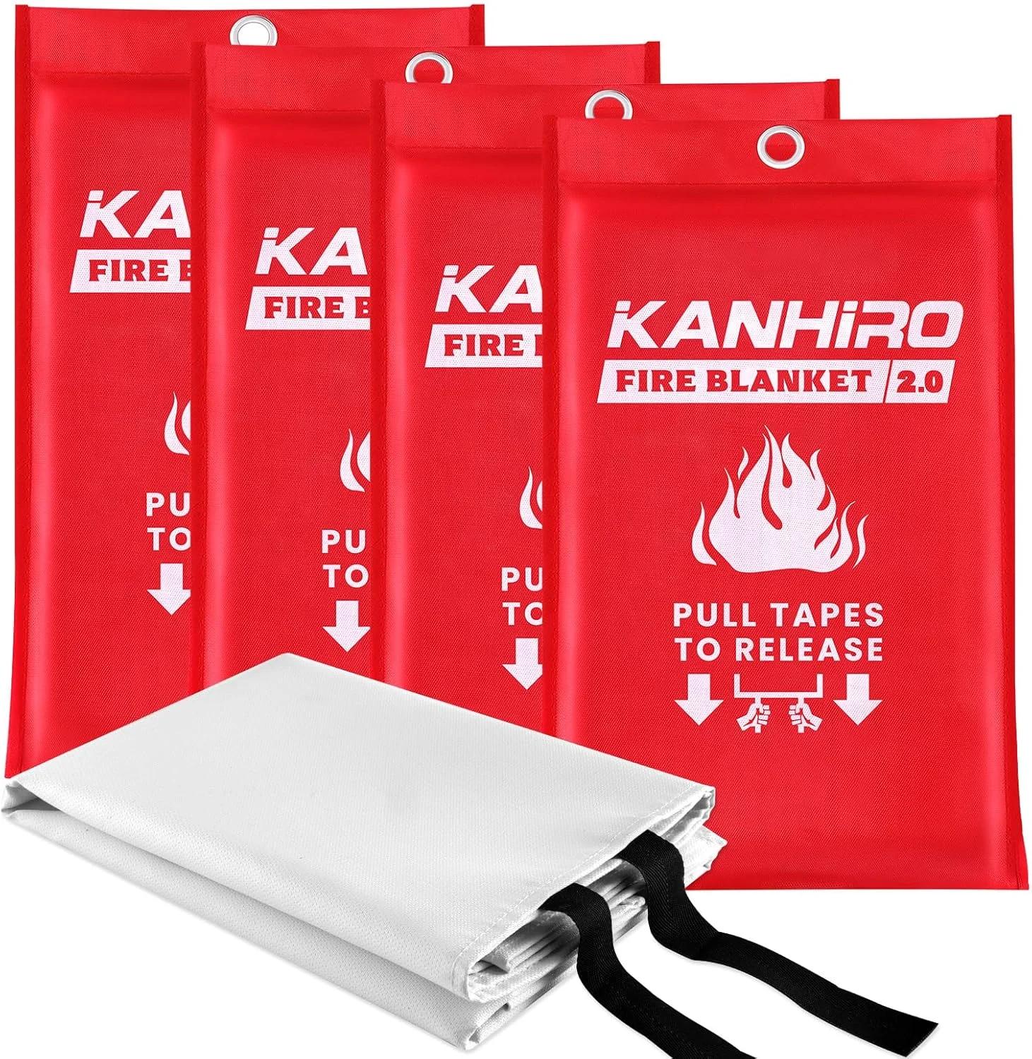 پتوی آتش نشانی اضطراری برای آشپزخانه منزل - KANHIRO (بسته 4 عددی، 101.6 در 101.6 سانتی متر)، پتوی آتش نشانی سیلیکونی اضطراری
