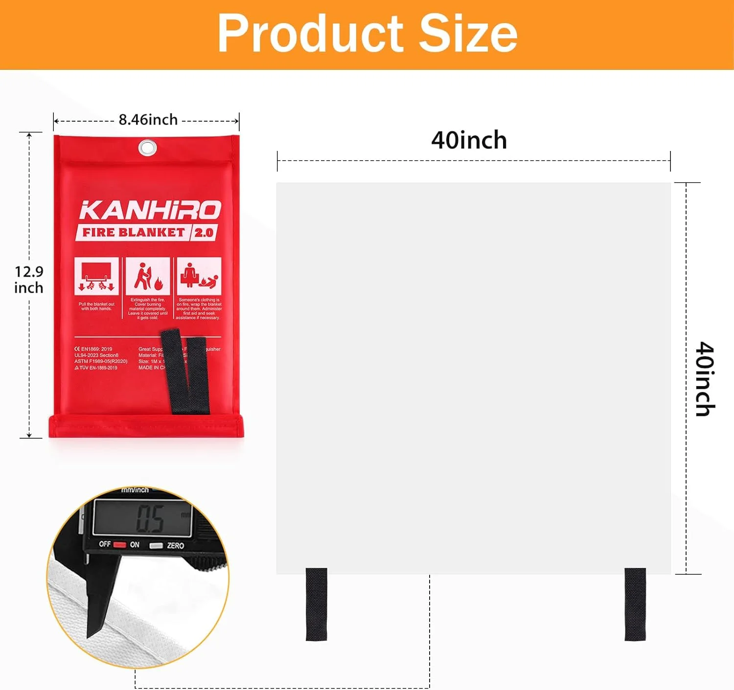 پتو نجات آتش نشانی اضطراری برای آشپزخانه منزل - بسته 2 عددی، 100 در 100 سانتی متر، پتو آتش نشانی سیلیکونی اضطراری KANHIRO 2.0