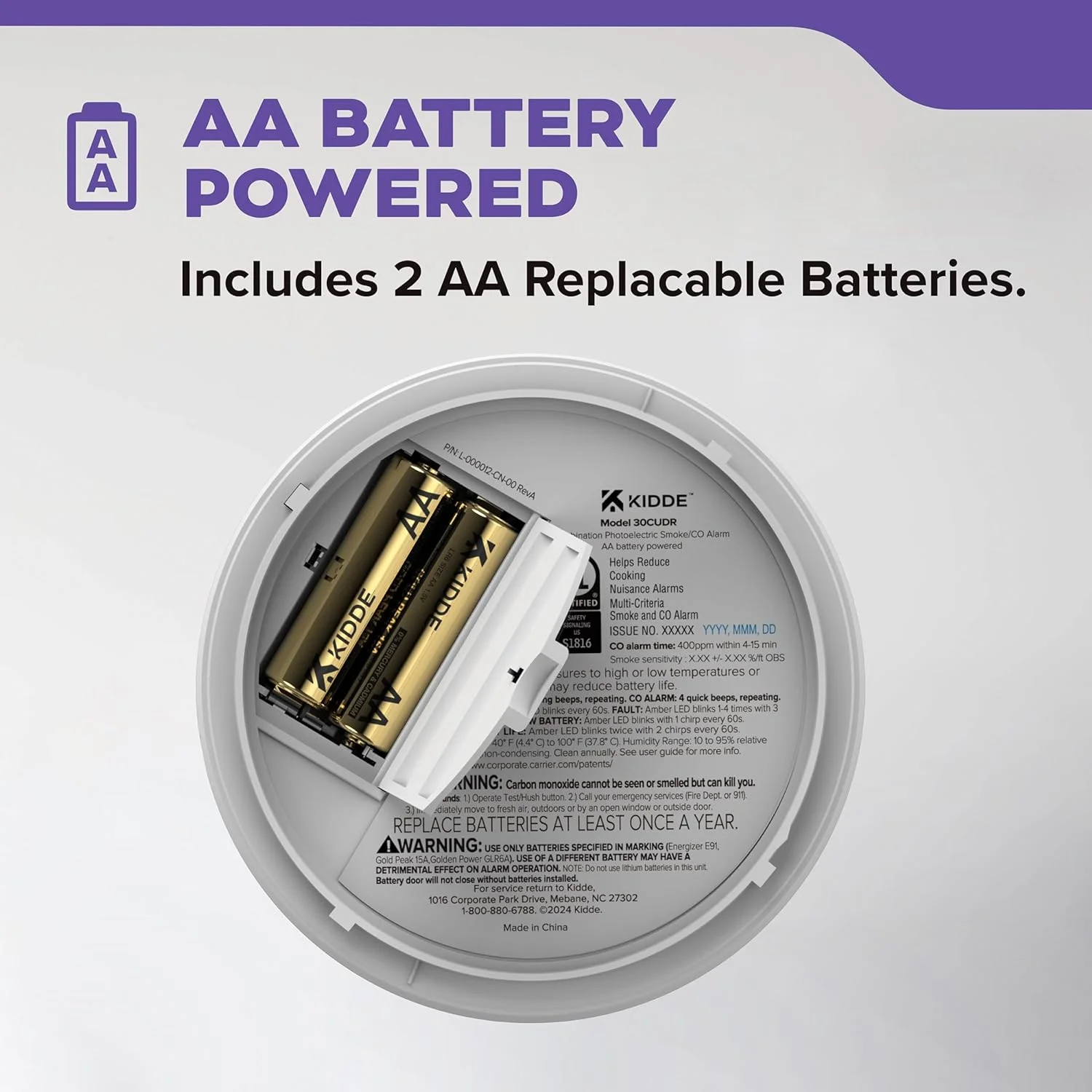 آشکارساز دود و مونوکسید کربن Kidde برای خانه، با باتری AA، اعلان‌های LED، بسته‌ی 3 عددی