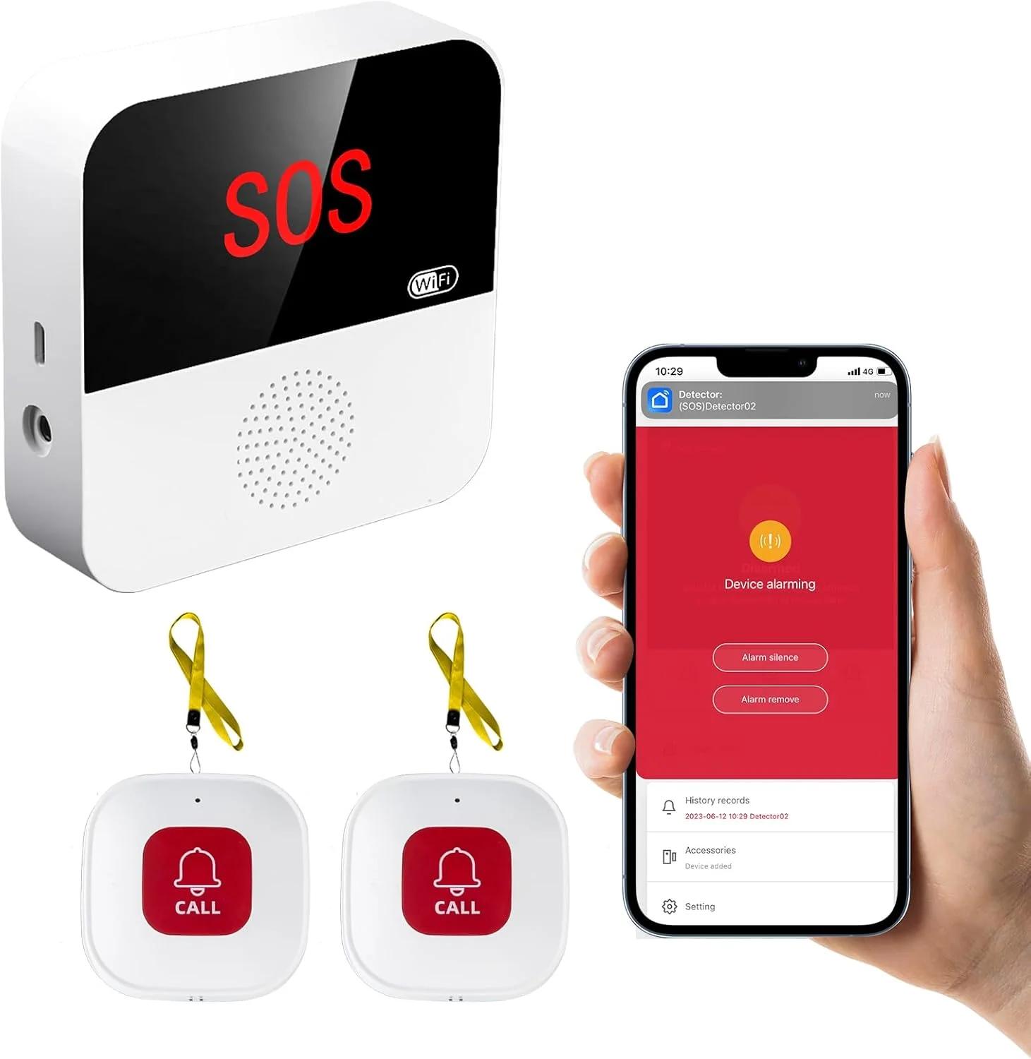 Chatthen Tuya Elderly Life Saver, WIFI Button, Home Alarm, 1 Receiver and 2 SOS Button (Supports 2.4 GHz Wi-Fi Only) Suitable for Elderly, Sick, Disabled, Children Chatthen Tuya Elderly Life Saver, WIFI Button, Home Alarm, 1 Receiver and 2 SOS Button (Supports 2.4 GHz Wi-Fi Only) Suitable for Elderly, Sick, Disabled, Children