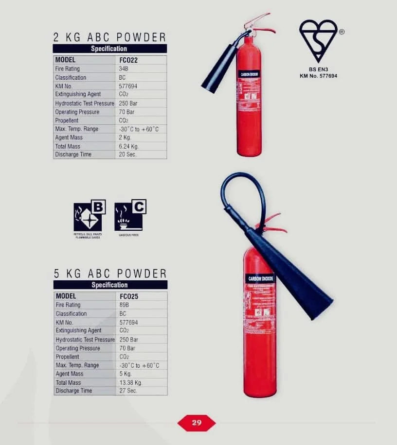 کپسول آتش نشانی CO2 پنج کیلوگرمی مورد تایید سازمان آتش نشانی امارات