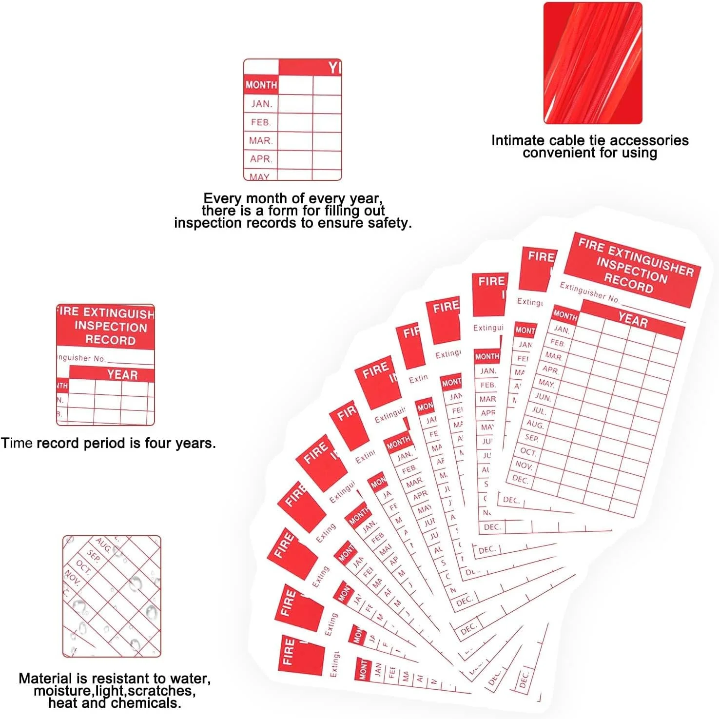 برچسب های خاموش کننده آتش Bolexo با بست های سیمی قابل تنظیم، برچسب بازرسی و شارژ مجدد خاموش کننده آتش برای خاموش کننده های آتش داخلی و خارجی، 10.6 در 5.3 سانتی متر، 50 ست برچسب های خاموش کننده آتش Bolexo با بست های سیمی قابل تنظیم، برچسب بازرسی و شارژ مجدد خاموش کننده آتش برای خاموش کننده های آتش داخلی و خارجی، 10.6 در 5.3 سانتی متر، 50 ست