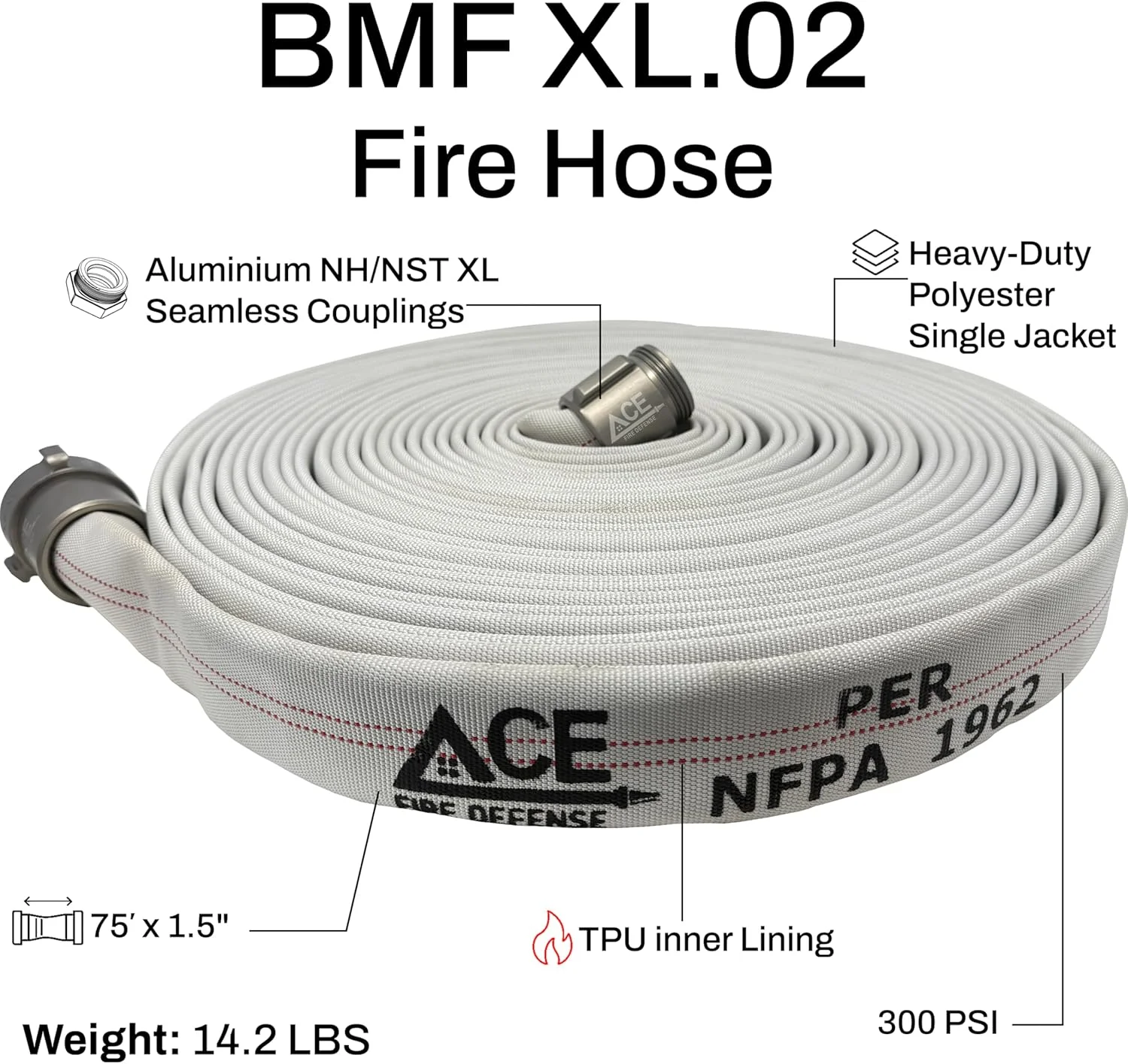 شیلنگ آتش نشانی حمله ای تایید شده FM با روکش تک لایه، آستر TPU و اتصالات آلومینیومی سخت
