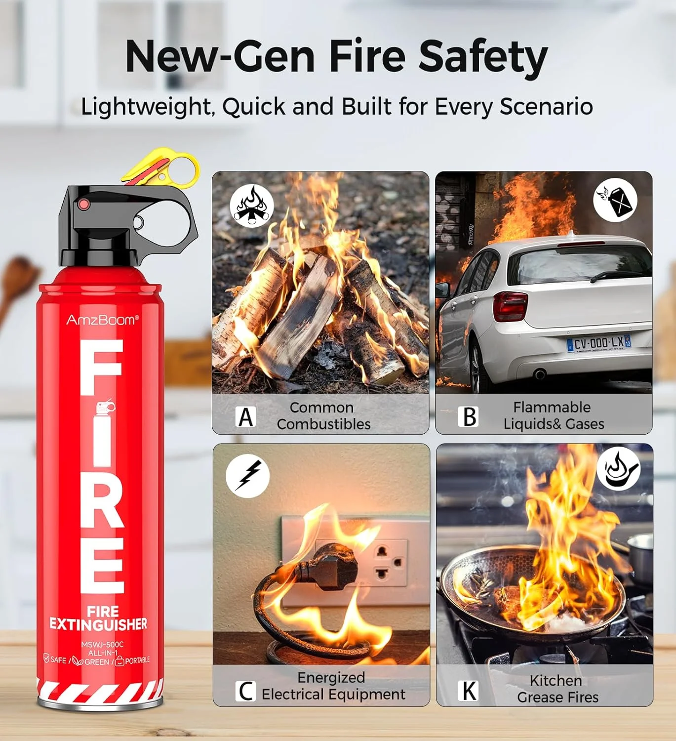 خاموش کننده آتش برای خانه، آشپزخانه، ماشین و گریل با براکت نصب و کیت اضطراری – اسپری خاموش کننده، جمع و جور A, B, C, K – سازگار با محیط زیست، جلوگیری از اشتعال مجدد. خاموش کننده آتش برای خانه، آشپزخانه، ماشین و گریل با براکت نصب و کیت اضطراری – اسپری خاموش کننده، جمع و جور A, B, C, K – سازگار با محیط زیست، جلوگیری از اشتعال مجدد.