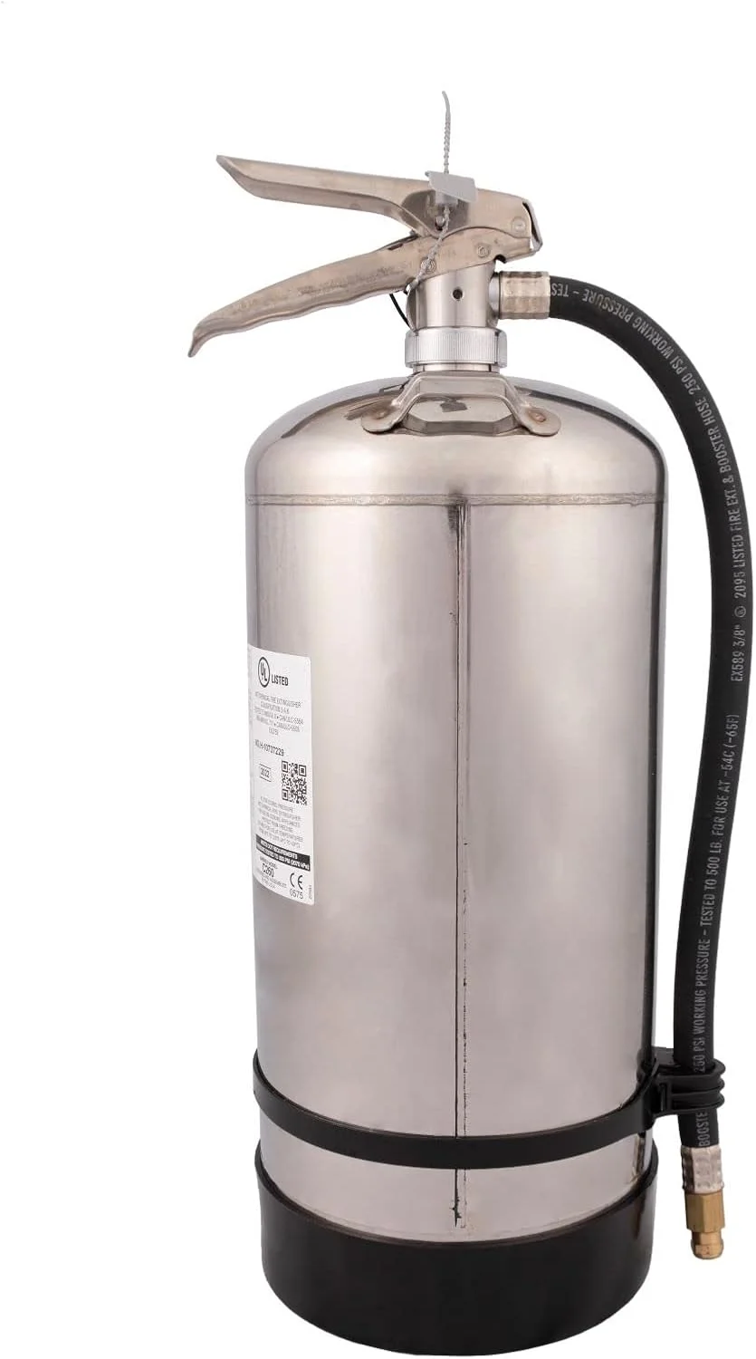 خاموش کننده آتش شیمیایی مرطوب کلاس K آمرکس C260 با ظرفیت 6 لیتر، دارای شیر استیل و آویز دیواری برای استفاده در آشپزخانه