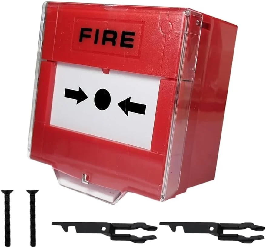 شستی اعلام حریق قابل تنظیم مجدد Alnicov با محافظ پوشش بالابر آژیر، نصب سطحی با نشانگر وضعیت LED، پلاستیک قرمز، کلید رهاسازی قفل درب خروج اضطراری