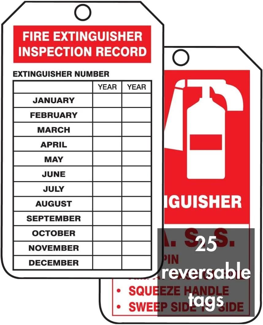 برچسب کوچک Accuform TRM101PTP، نوشته "FIRE EXTINGUISHER INSPECTION RECORD"، 4.25 اینچ در 2.125 اینچ TRM101PTP، بسته 25 عددی