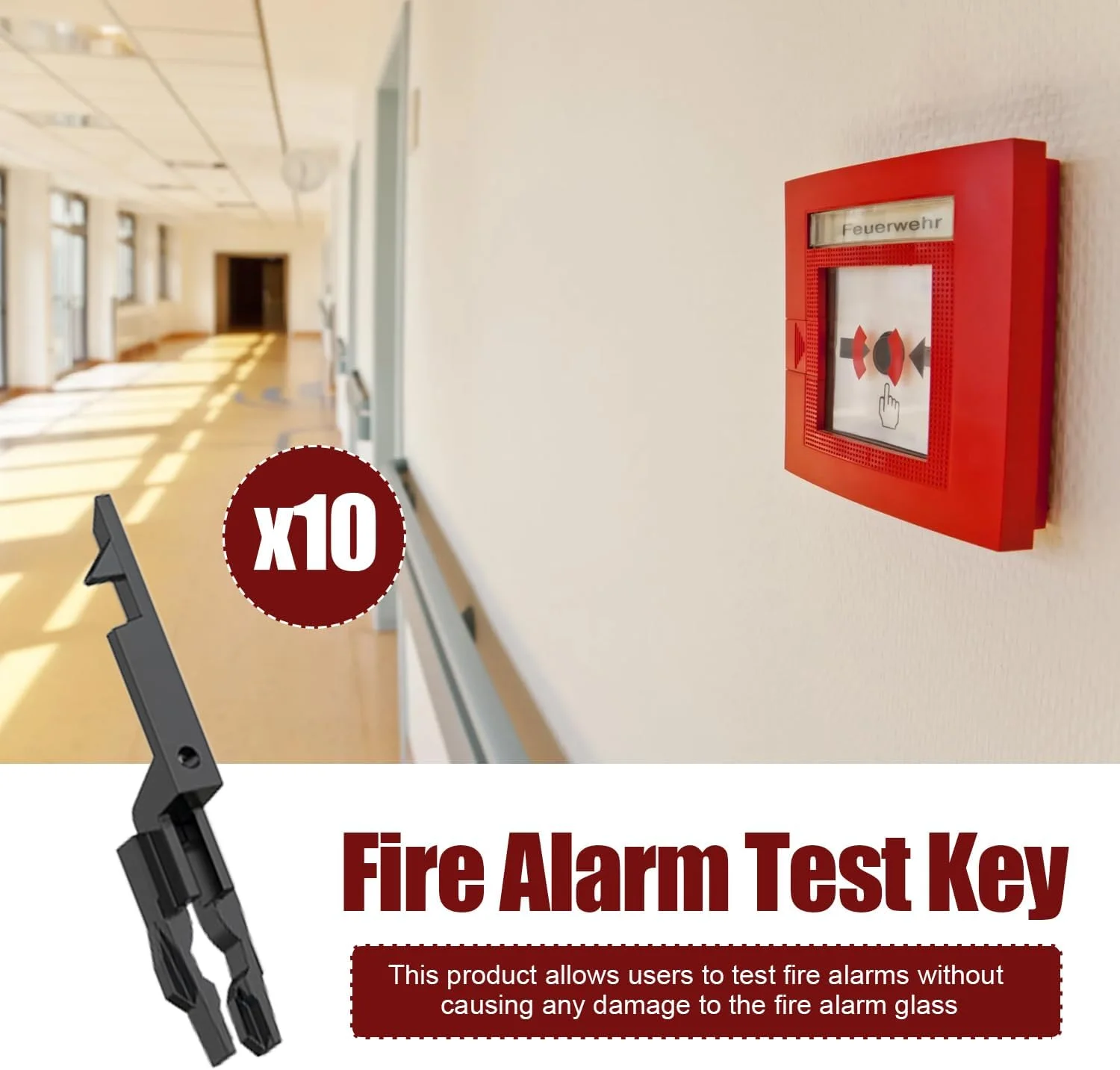 کلید تست اعلام حریق بسته 10 عددی، کلید تست نقطه تماس ایمنی آتش نشانی برای همه سیستم های اعلام حریق، کلید سوئیچ شیشه شکست اضطراری