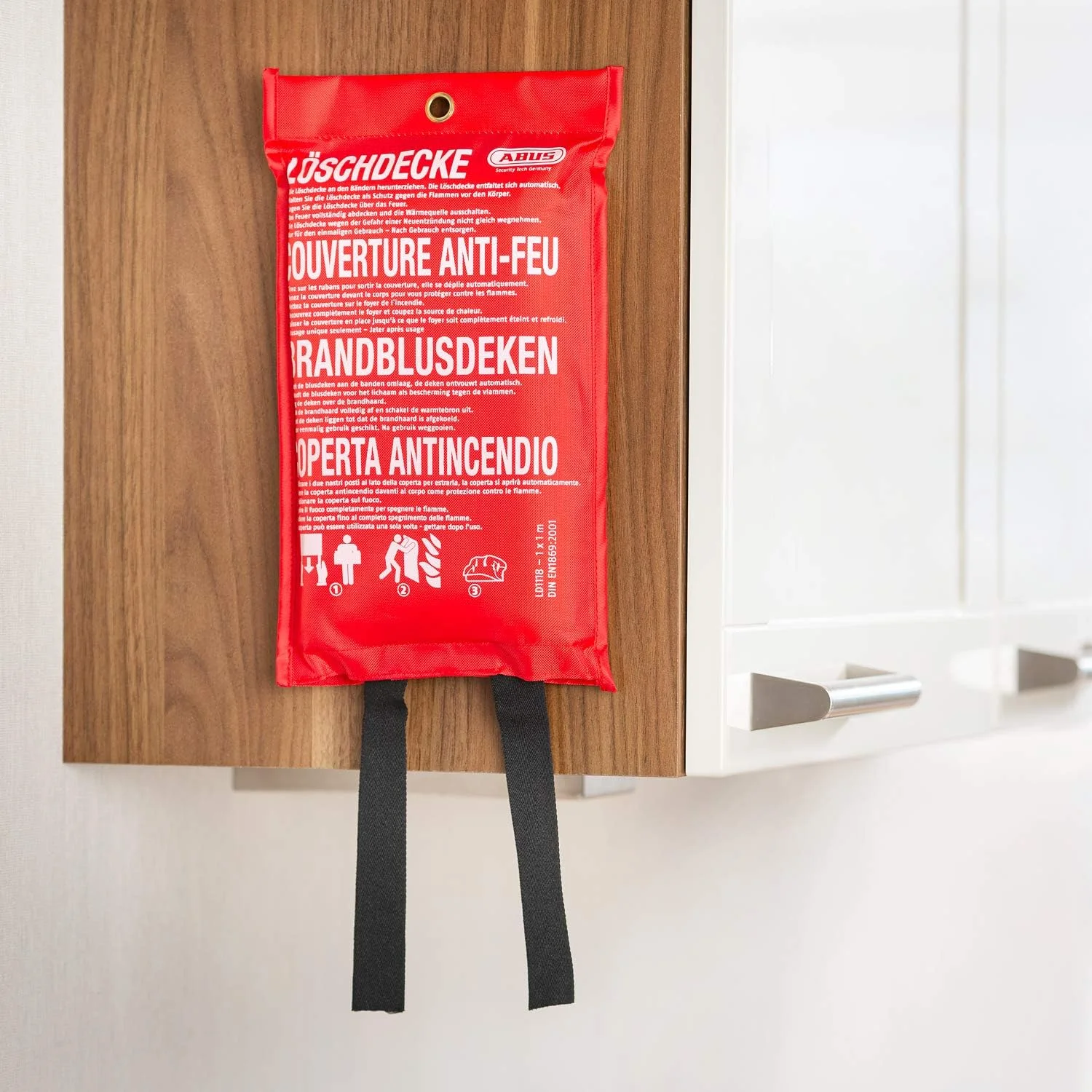 پتو اطفاء حریق ABUS LD1118 - پتو آتش نشانی قابل اعتماد برای منزل و آشپزخانه، مقاوم در برابر حرارت، جمع و جور و آسان برای استفاده