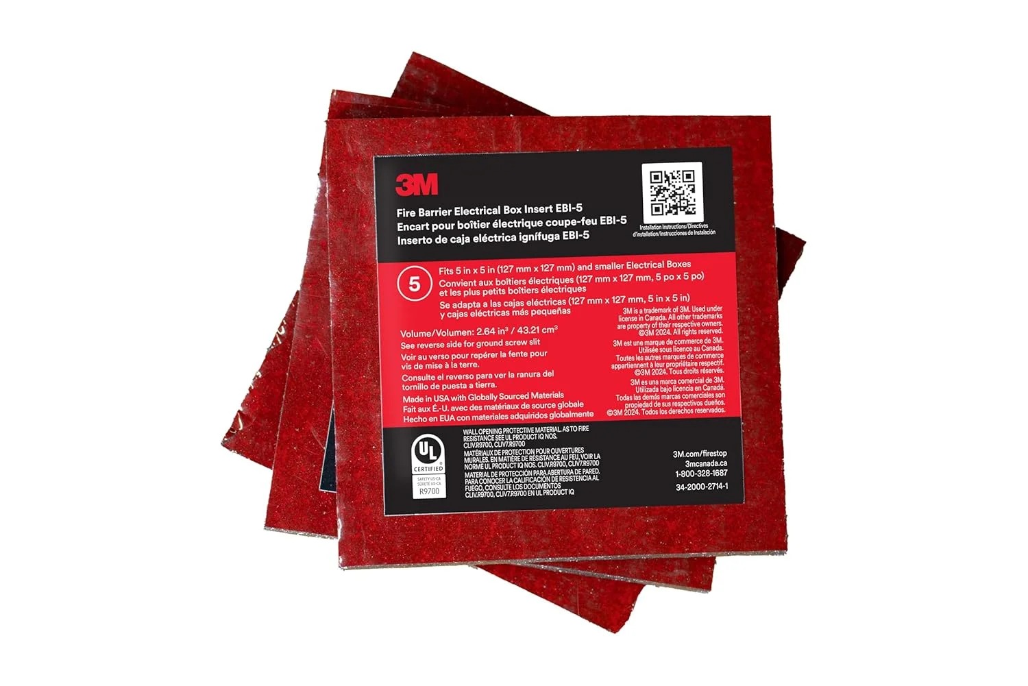 ورق های محافظ جعبه برق 3M™ مدل Fire Barrier EBI-5، ابعاد 9.52 در 9.52 در 0.47 سانتی متر، 40 عدد در هر بسته ورق های محافظ جعبه برق 3M™ مدل Fire Barrier EBI-5، ابعاد 9.52 در 9.52 در 0.47 سانتی متر، 40 عدد در هر بسته