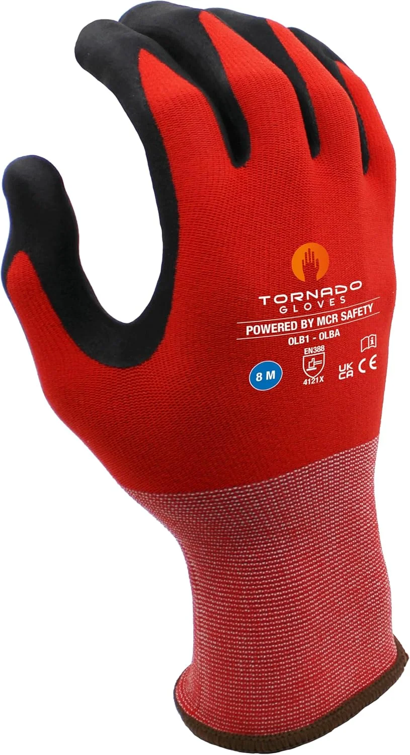 دستکش مونتاژ MCR Safety Contour Olba، سایز 10، 1 جفت، قرمز، دستکش کار، برای خودرو، هوافضا، مونتاژ، صنعت ساختمان، سازندگان، آزمایشگاه، داروسازی