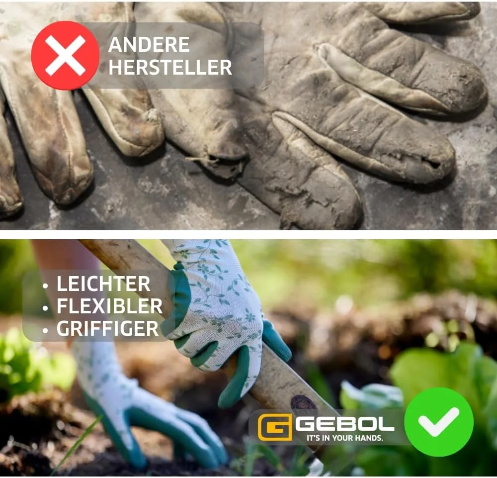 دستکش باغبانی Gebol Flower Duo، دو جفت سایز M (سایز 8)، بسته دوتایی دستکش کار با رنگ های مد روز 2023 با طرح گل، پوشش لاتکس نرم برای چسبندگی خوب برای زنان، قرمز و سبز