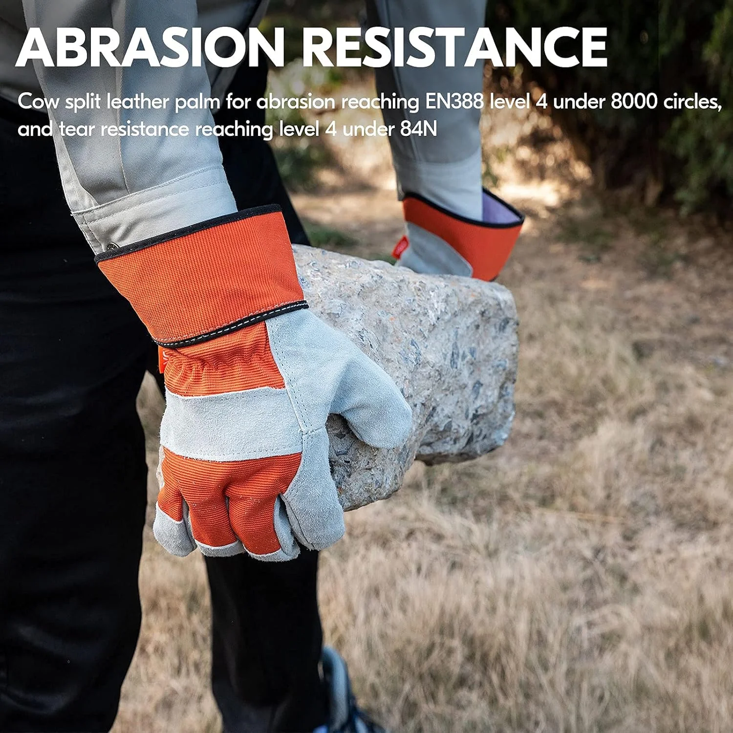 ویگو... ویگو یک جفت دستکش کار چرمی ایمنی مردانه، دستکش باغبانی، دستکش ریگر، دستکش بنایی (CB3501) (متوسط، نارنجی - 1 جفت)