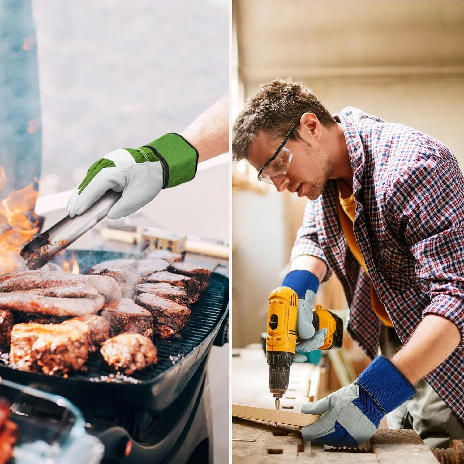 ویگو... ویگو یک جفت دستکش کار چرمی ایمنی مردانه، دستکش باغبانی، دستکش ریگر، دستکش بنایی (CB3501) (متوسط، نارنجی - 1 جفت)