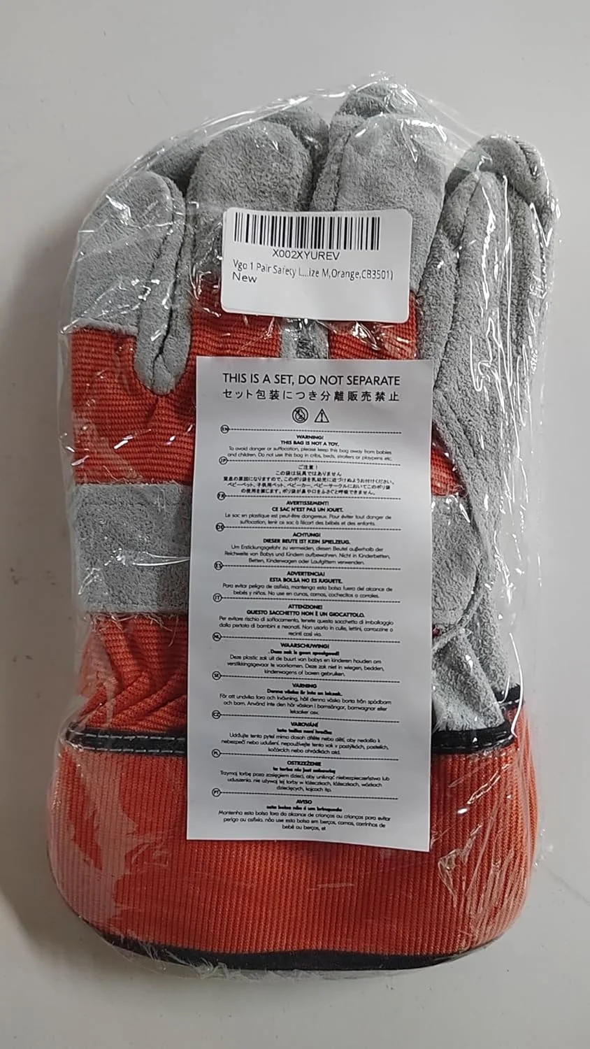 ویگو... ویگو یک جفت دستکش کار چرمی ایمنی مردانه، دستکش باغبانی، دستکش ریگر، دستکش بنایی (CB3501) (متوسط، نارنجی - 1 جفت)