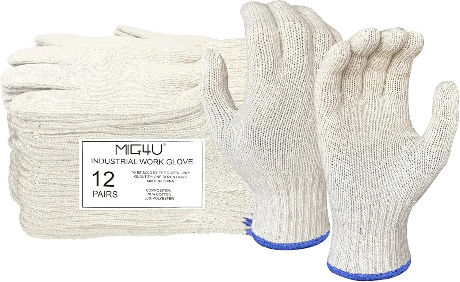 MIG4U دستکش کار 12 جفتی - دستکش نخی برای کار ایمنی - محافظ دست آستر دستکش محافظ حرارت برای BBQ