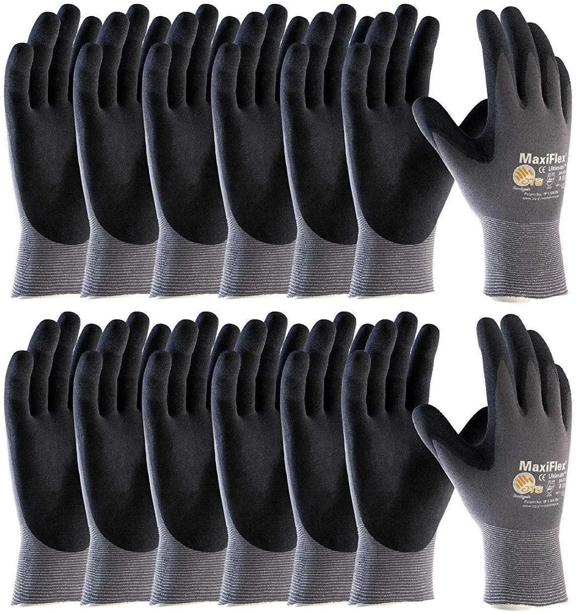 دستکش های نیتریل با روکش میکرو فوم نایلونی MaxiFlex 34-874 Ultimate - مشکی خاکستری - سایزها - 12 جفت (یک دوجین)