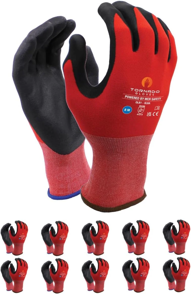دستکش های مونتاژ ممتاز MCR Safety Contour Olba، سایز 8، 10 جفت، قرمز، دستکش های مونتاژ، دستکش های مقاوم در برابر برش، دستکش های کار