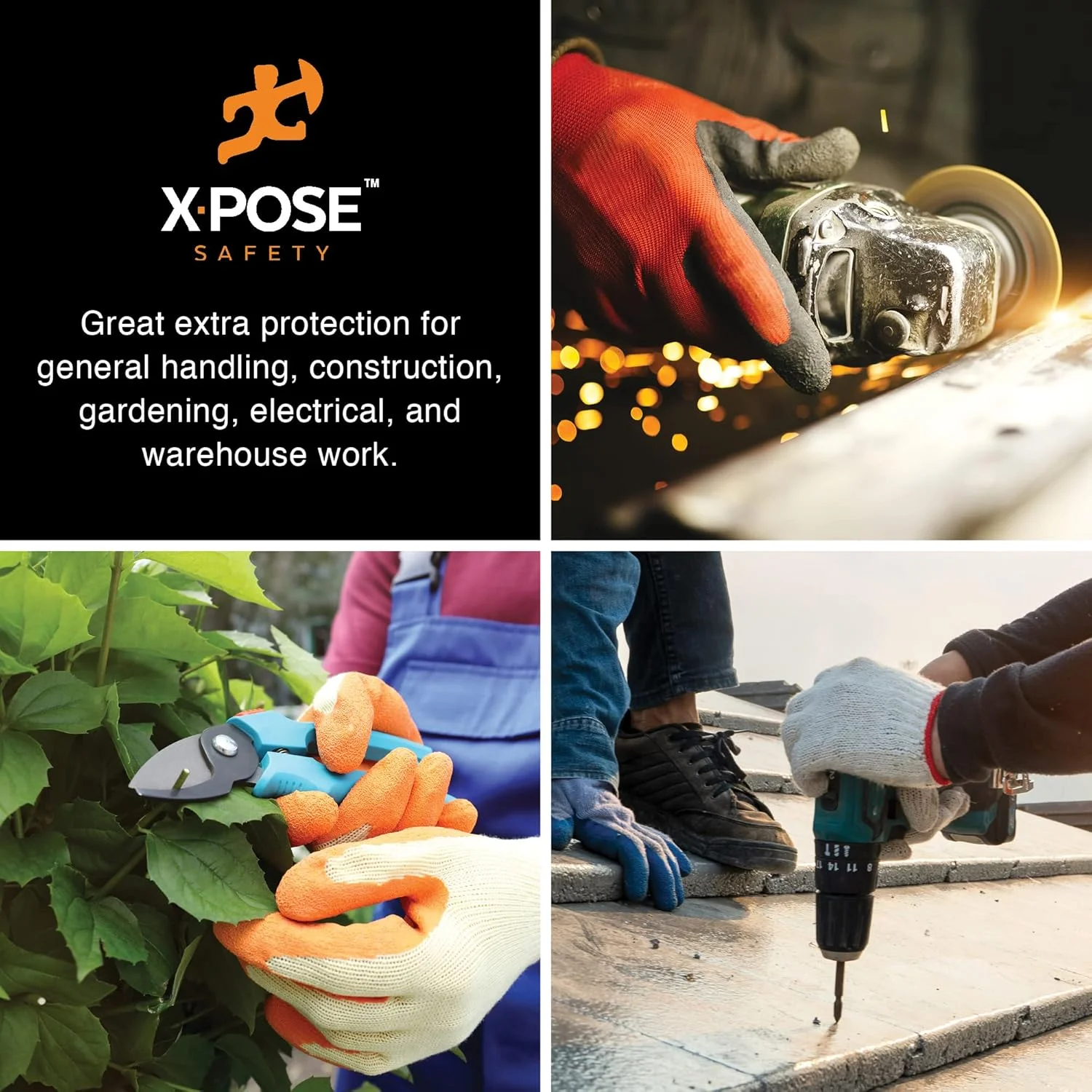 دستکش کار نخی روکش دار Xpose Safety با کف دست قرمز رنگ - 50 جفت دستکش با روکش لاتکس و لاستیک با قابلیت چسبندگی - دستکش های بادوام برای ساخت و ساز، برق کار - مردانه