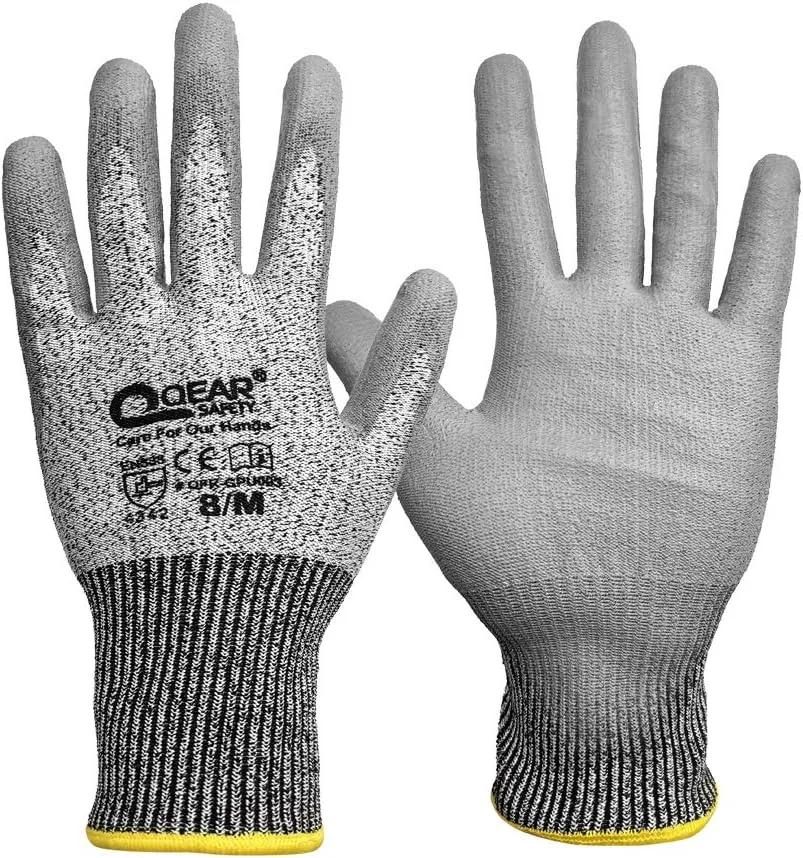 QEARSAFETY 3 جفت دستکش ایمنی کار با محافظت در برابر برش تیغه سطح 3، آستر بافتنی نخ HPPE، کف دست با روکش PU، سبک وزن، راحت، مونتاژ، DYI…