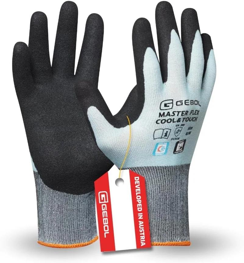 دستکش کار خنک کننده Gebol Master Flex Cool&Touch | سایز XS-XXL (6-11) | ضد عرق | مناسب تاچ اسکرین | محافظ تنفس پذیر | زنانه و مردانه | آبی یخی | 1 جفت