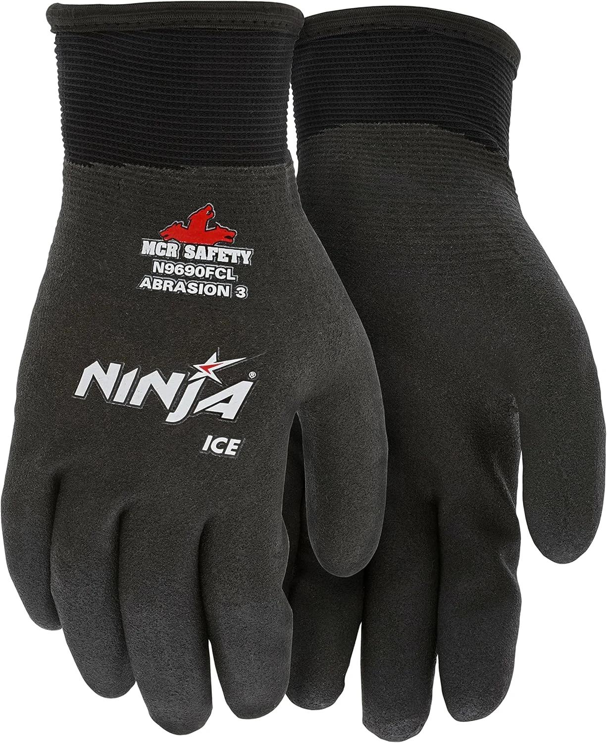 دستکش ایمنی MCR مدل N9690FCL Ninja Ice، دستکش کار عایق، نایلون مشکی گیج 15 با لایه داخلی تری آکریلیک، پوشش کامل HPT، سایز بزرگ، 1 جفت