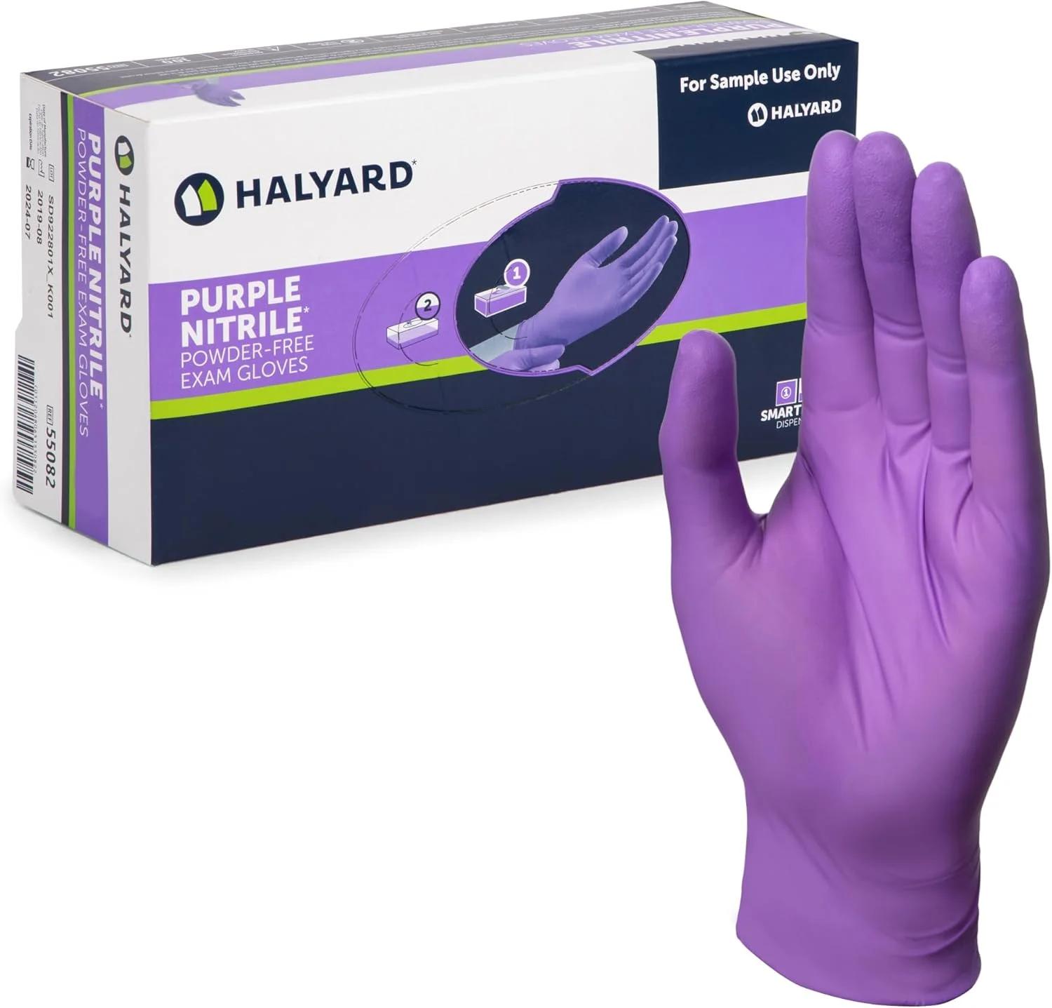 دستکش نیتریل ایمنی Halyard 55082، بدون پودر، سایز متوسط، بنفش (بسته 100 عددی)