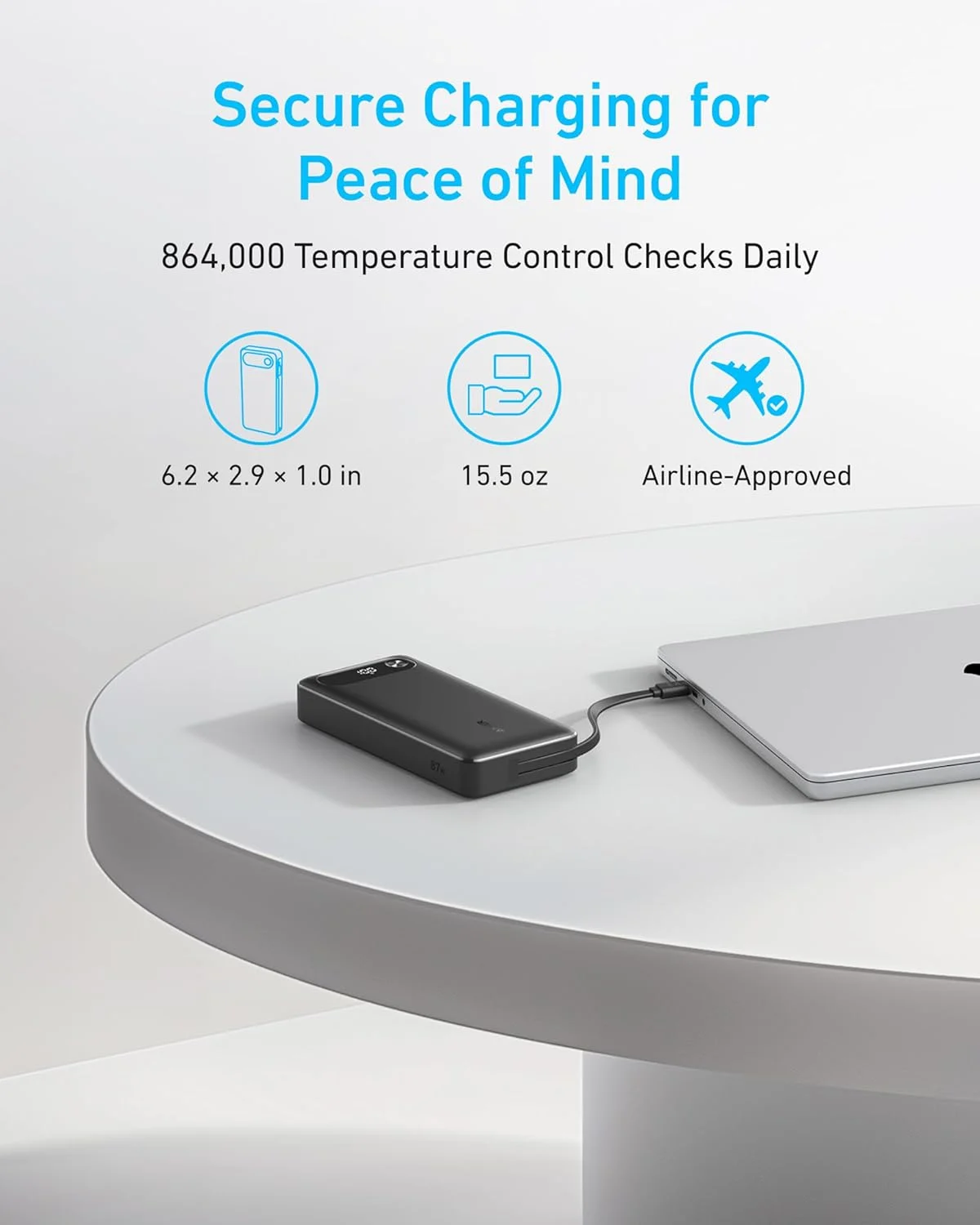 پاور بانک انکر، شارژر قابل حمل 20000 میلی آمپر ساعت با کابل USB-C داخلی، بسته باتری شارژ سریع 87 واتی حداکثر برای لپ تاپ، 2 پورت USB-C و 1 پورت USB-A، برای مک بوک، سری آیفون 16/15، سامسونگ، سوییچ و غیره پاور بانک انکر، شارژر قابل حمل 20000 میلی آمپر ساعت با کابل USB-C داخلی، بسته باتری شارژ سریع 87 واتی حداکثر برای لپ تاپ، 2 پورت USB-C و 1 پورت USB-A، برای مک بوک، سری آیفون 16/15، سامسونگ، سوییچ و غیره