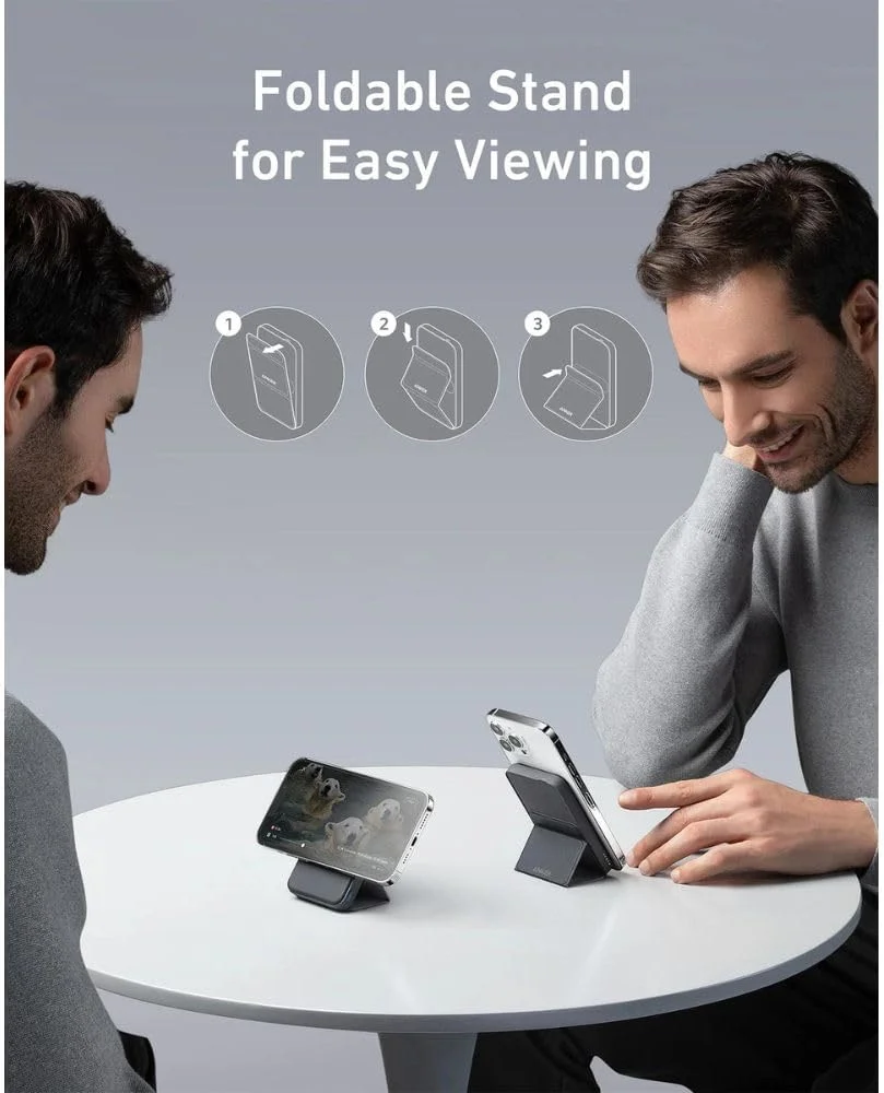 پاور بانک بیسیم مغناطیسی انکر با پایه تاشو، MagGo 5000 میلی آمپر ساعت، پاور بانک مغناطیسی 7.5 واتی با USB-C برای آیفون 15/14/13/12، مشکی پاور بانک بیسیم مغناطیسی انکر با پایه تاشو، MagGo 5000 میلی آمپر ساعت، پاور بانک مغناطیسی 7.5 واتی با USB-C برای آیفون 15/14/13/12، مشکی