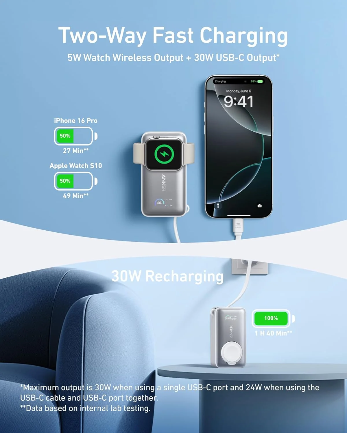 پاور بانک Anker MagGo، شارژر قابل حمل فشرده 10000 میلی آمپر ساعتی دارای گواهی رسمی با کابل USB-C داخلی، بسته باتری حداکثر 35 واتی، برای سری iPhone 17/16، iPad، AirPods و موارد دیگر پاور بانک Anker MagGo، شارژر قابل حمل فشرده 10000 میلی آمپر ساعتی دارای گواهی رسمی با کابل USB-C داخلی، بسته باتری حداکثر 35 واتی، برای سری iPhone 17/16، iPad، AirPods و موارد دیگر