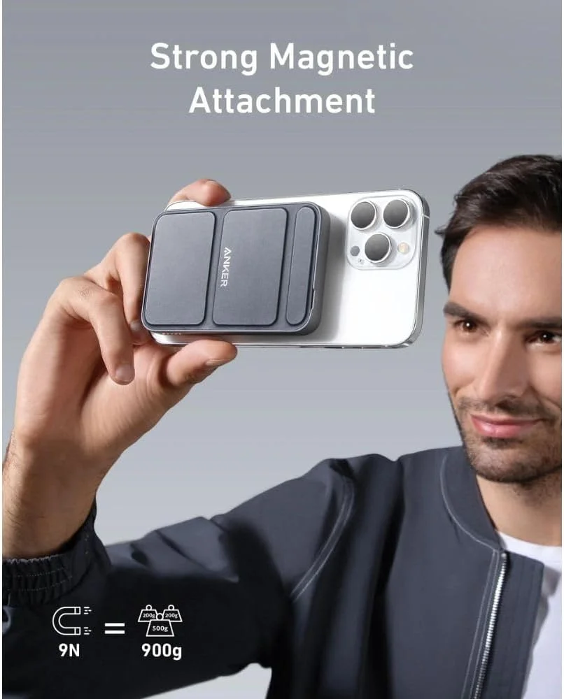 پاور بانک بیسیم مغناطیسی انکر با پایه تاشو، MagGo 5000 میلی آمپر ساعت، پاور بانک مغناطیسی 7.5 واتی با USB-C برای آیفون 15/14/13/12، مشکی پاور بانک بیسیم مغناطیسی انکر با پایه تاشو، MagGo 5000 میلی آمپر ساعت، پاور بانک مغناطیسی 7.5 واتی با USB-C برای آیفون 15/14/13/12، مشکی