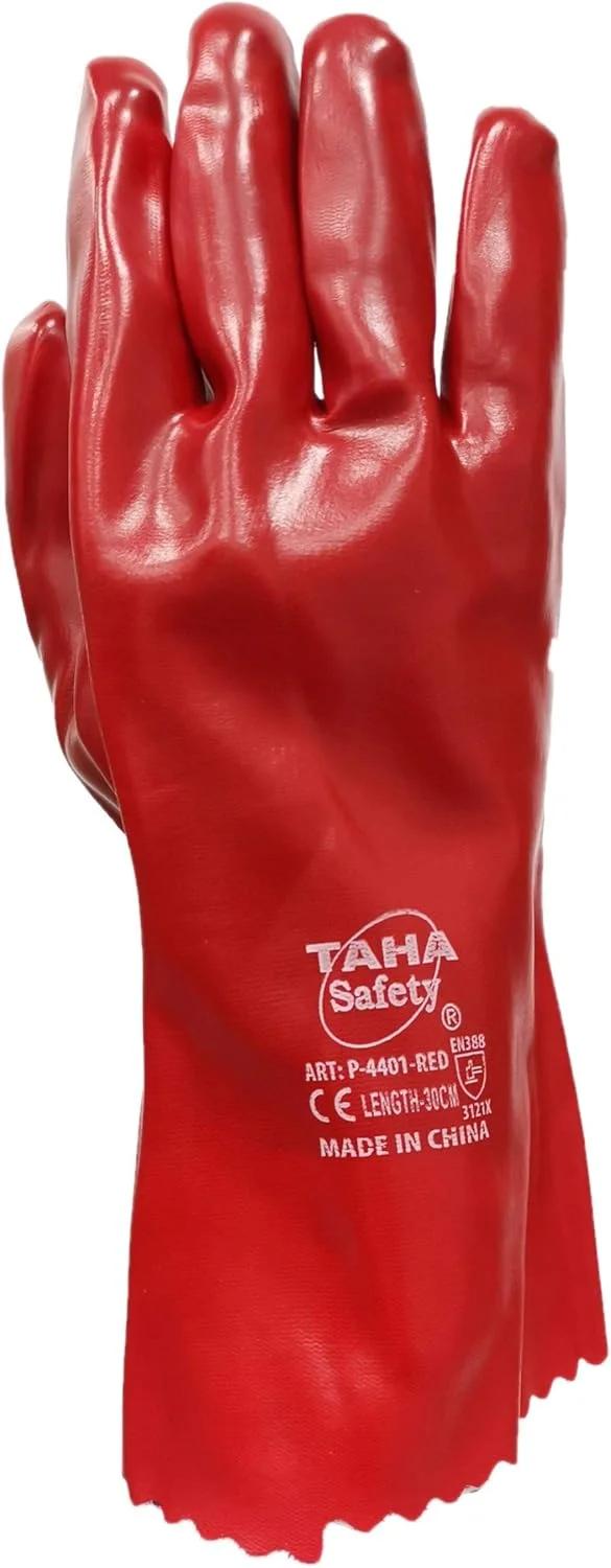 دستکش ایمنی ضد اسید Taha Safety Boyle – دستکش مقاوم در برابر مواد شیمیایی 30 سانتی متری برای کار با مواد شیمیایی، اسیدها و حلال ها، قرمز، 1 جفت