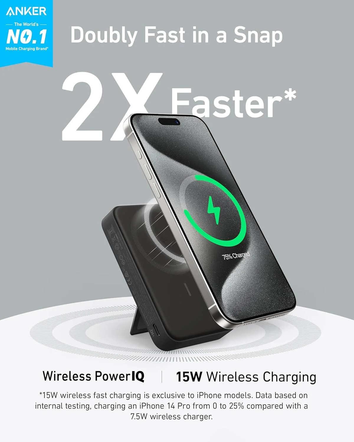 پاور بانک Anker MagGo، شارژر قابل حمل Qi2 دارای گواهی 15 واتی فوق سریع سازگار با MagSafe، بسته باتری 10000 میلی آمپر ساعتی با صفحه نمایش هوشمند و پایه تاشو، فقط برای آیفون 17/16/15/14 (شامل کابل USB-C)
