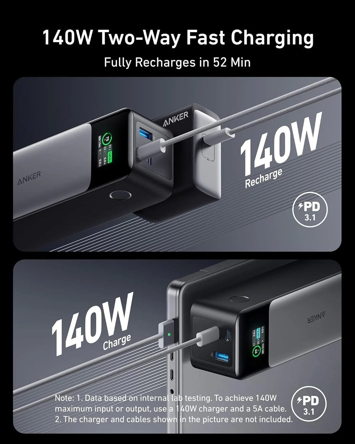 پاور بانک انکر 737 (PowerCore 24K)، شارژر قابل حمل 3 پورت 24000 میلی آمپر ساعتی با خروجی 140 وات، نمایشگر دیجیتال هوشمند، سازگار با MacBook Pro/Air، سری iPhone 17/16، Samsung، Huaiwei، Dell پاور بانک انکر 737 (PowerCore 24K)، شارژر قابل حمل 3 پورت 24000 میلی آمپر ساعتی با خروجی 140 وات، نمایشگر دیجیتال هوشمند، سازگار با MacBook Pro/Air، سری iPhone 17/16، Samsung، Huaiwei، Dell