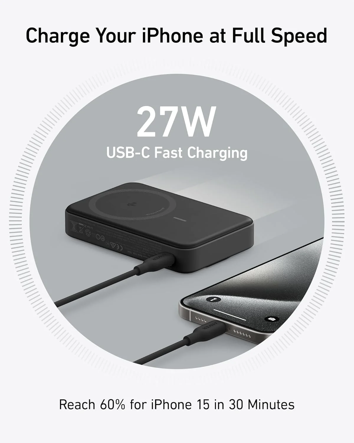 پاور بانک Anker MagGo، شارژر قابل حمل Qi2 دارای گواهی 15 واتی فوق سریع سازگار با MagSafe، بسته باتری 10000 میلی آمپر ساعتی با صفحه نمایش هوشمند و پایه تاشو، فقط برای آیفون 17/16/15/14 (شامل کابل USB-C)