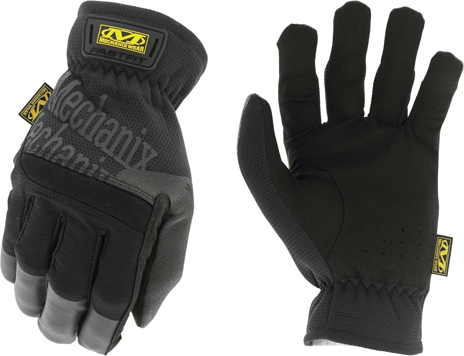 دستکش کار Mechanix Wear مدل FastFit با مچ الاستیک برای تناسب ایمن، دستکش های عملکردی برای استفاده چند منظوره، دستکش های ایمنی سازگار با صفحه لمسی برای مردان (مشکی، کوچک)