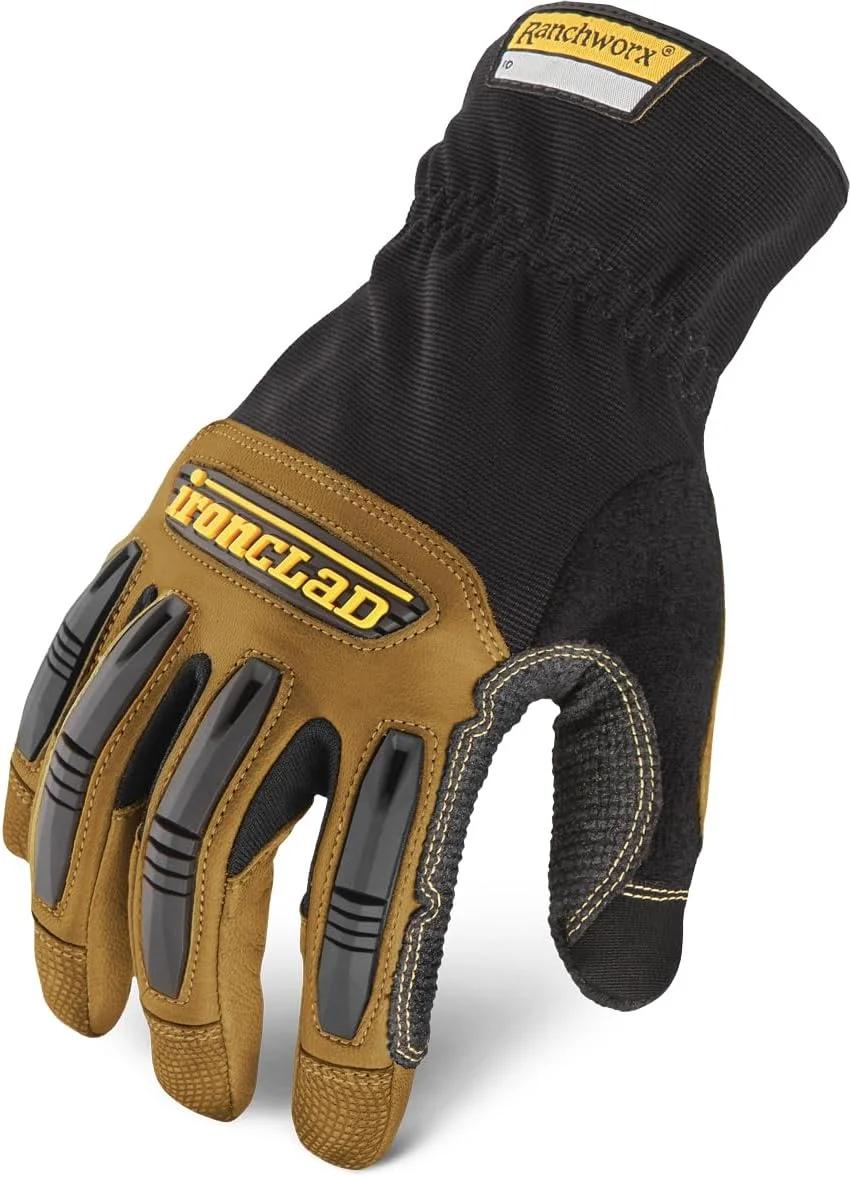 دستکش کار Ironclad Ranchworx مدل RWG2، دستکش کار چرمی درجه یک، تناسب عملکردی، بادوام، قابل شستشو در ماشین لباسشویی، (1 جفت)، RWG2-04-L