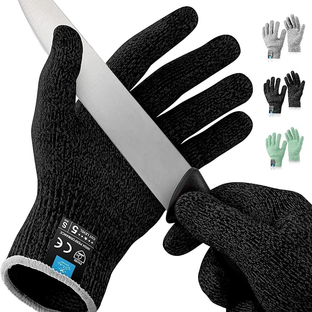 دستکش های ضد برش JOWILIN، 3 جفت، سطح 5 محافظت، دستکش های مناسب مواد غذایی، راحتی و مهارت، دستکش های کار بادوام و ایمن برای برش با ماندولین، برش گوشت، کنده کاری چوب، باغبانی، آشپزی